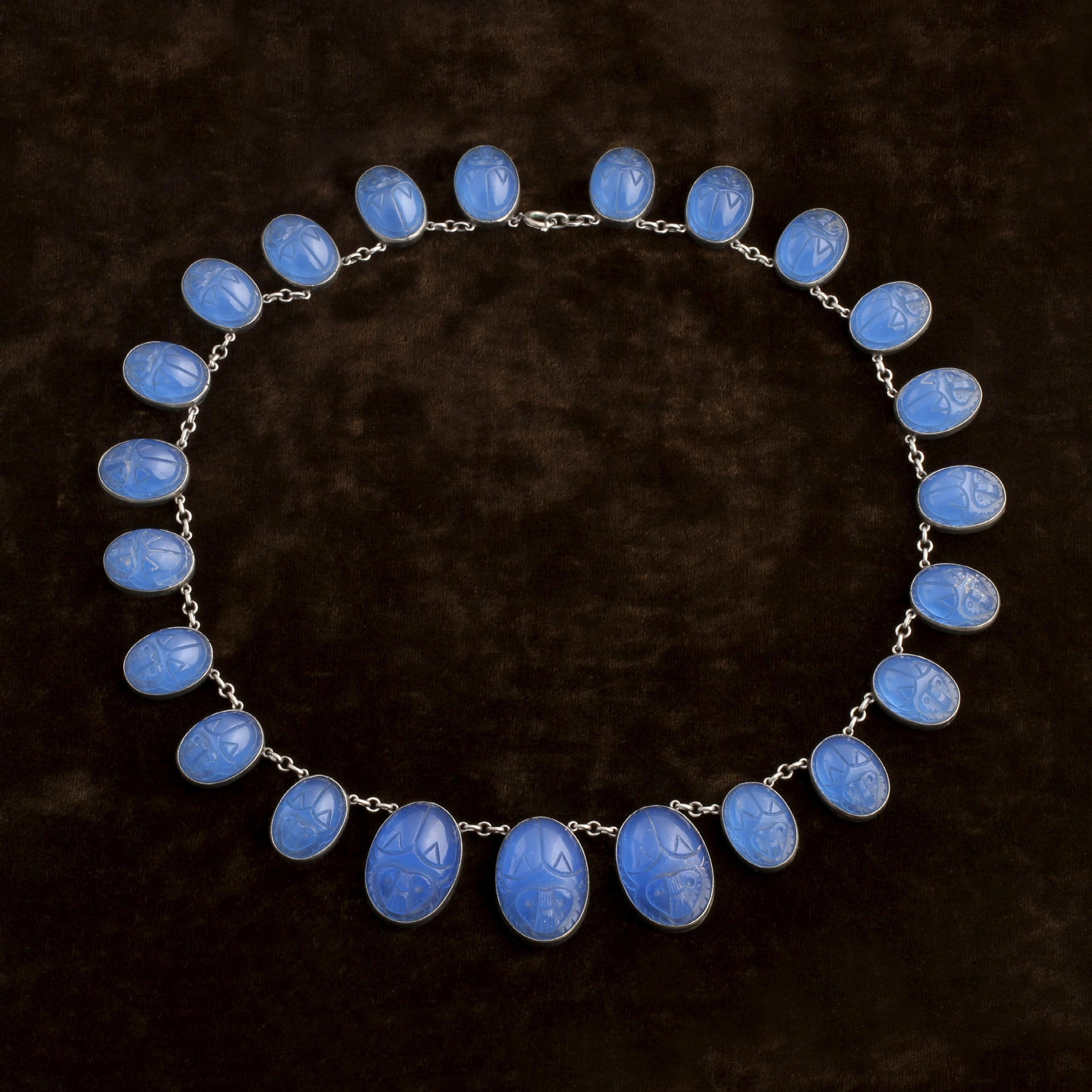 Egyptian Revival Blue Glass Scarab Necklace