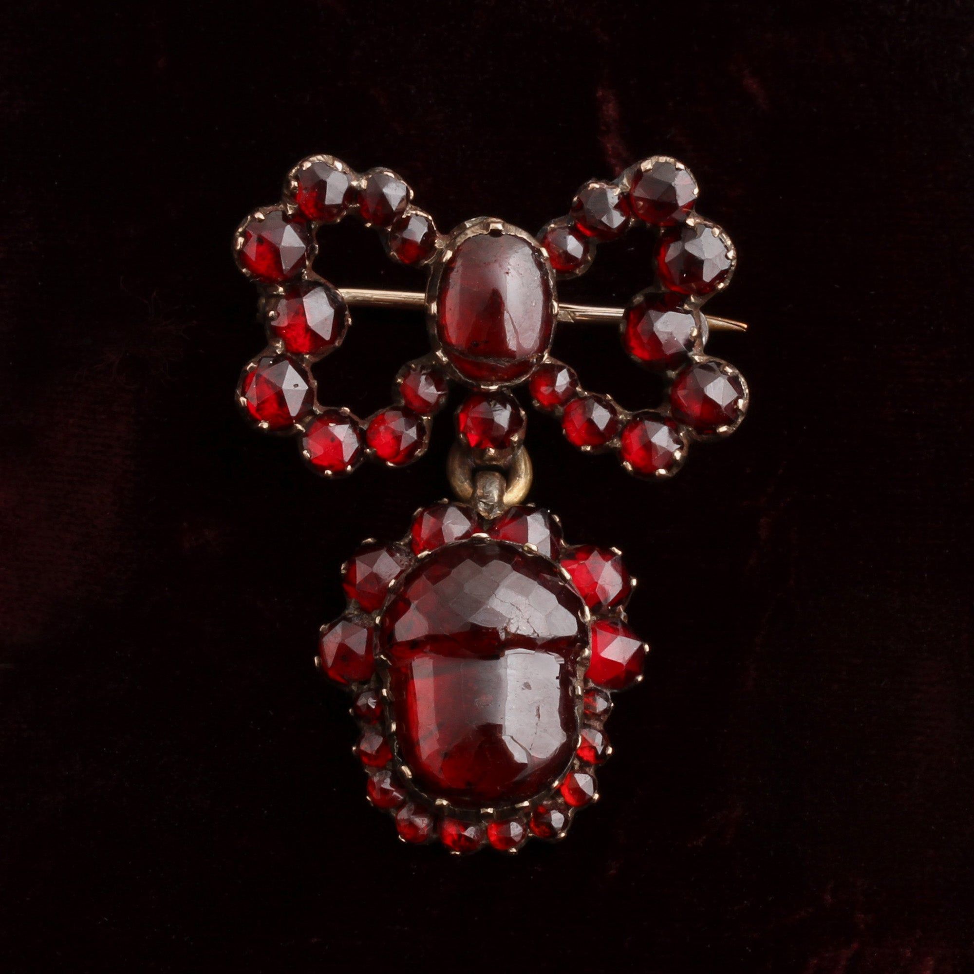 Victorian Bohemian Garnet Bow & Acorn Brooch