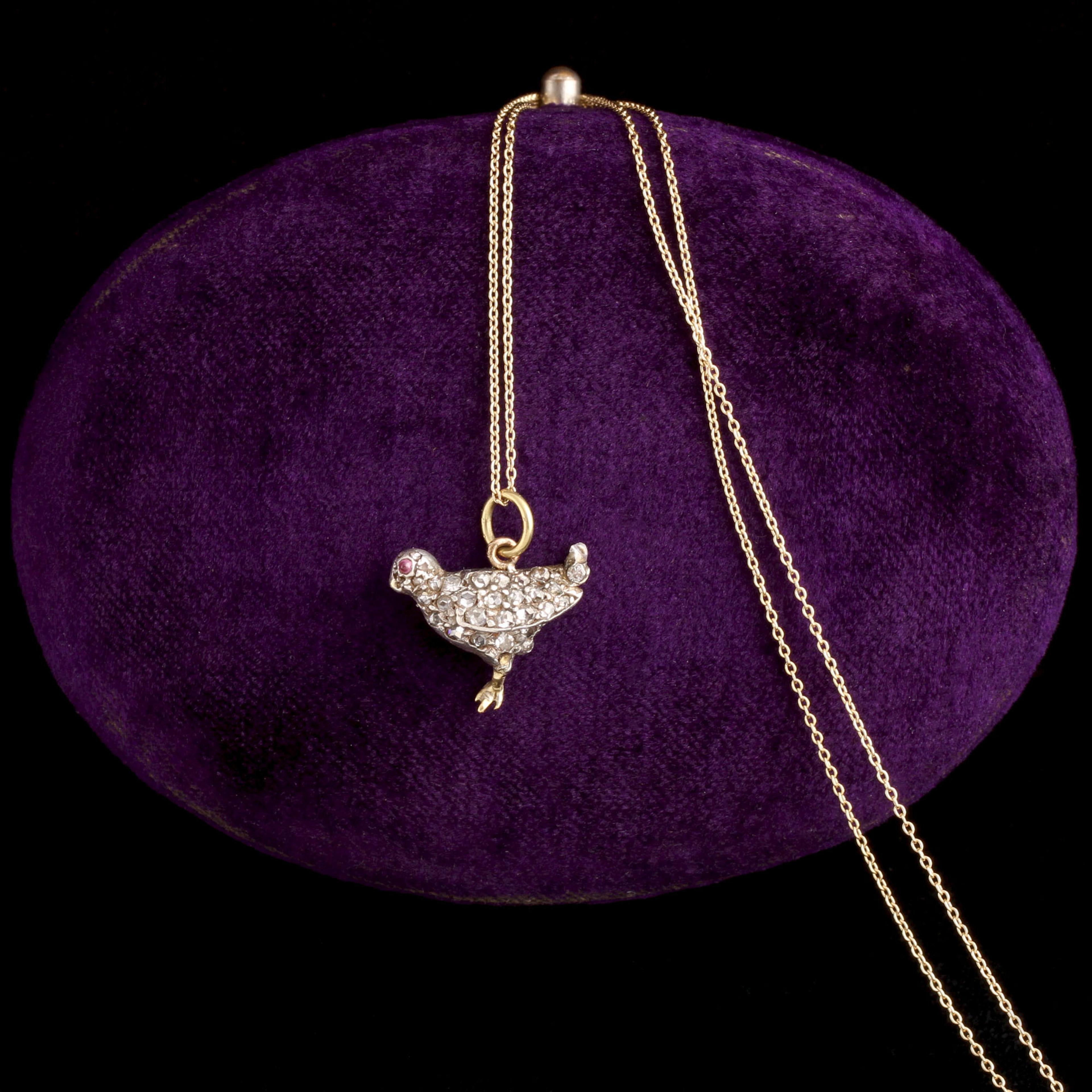 Victorian Diamond & Ruby Chick Necklace