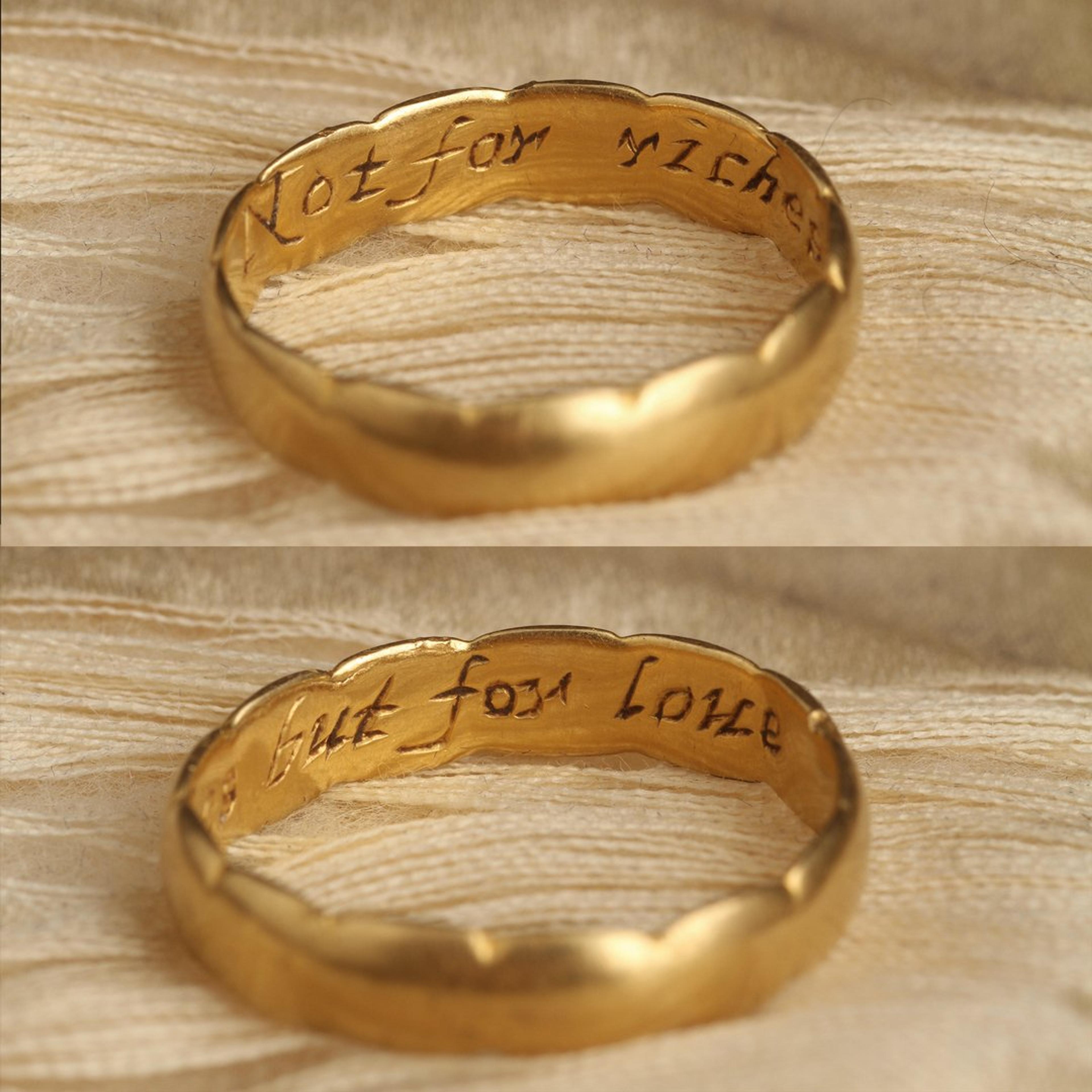 Diptych detail of "Not for riches but for love" Poesy Ring