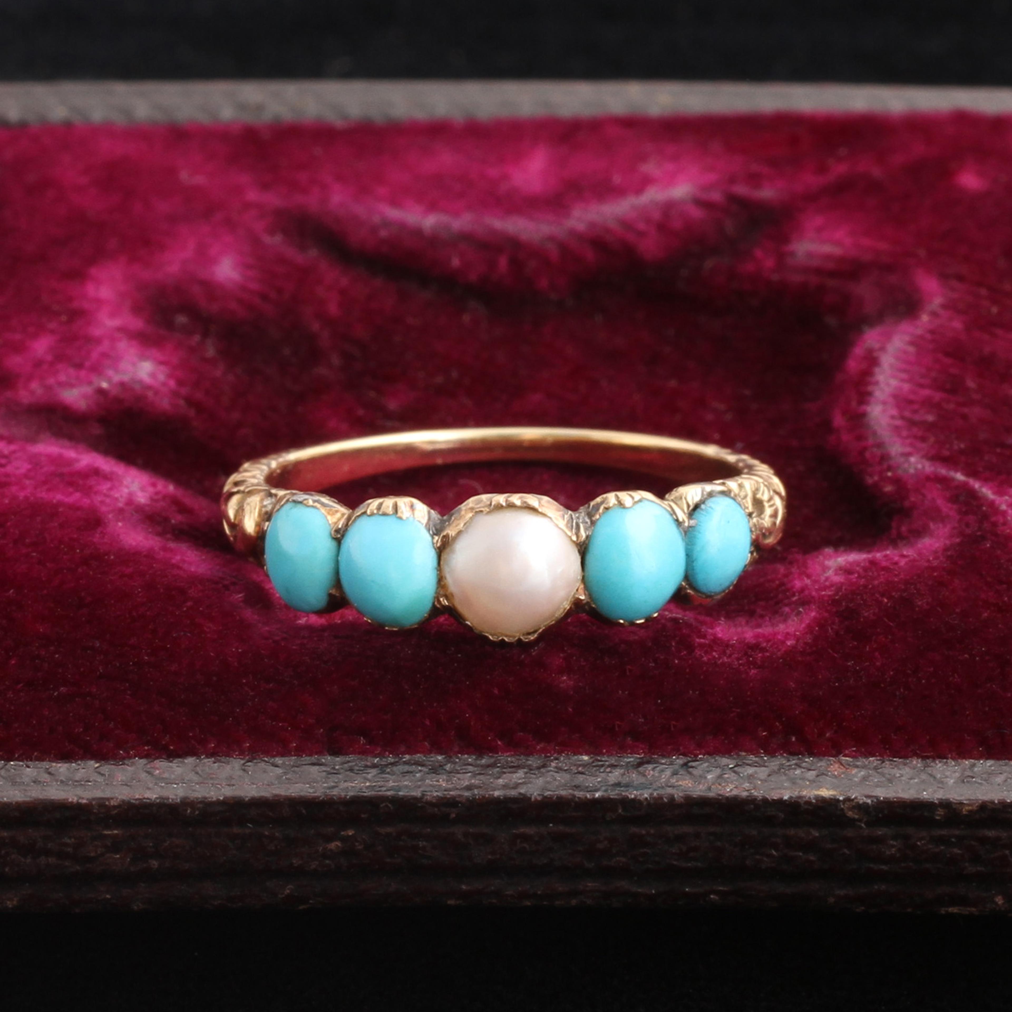 Georgian Turquoise and Pearl Five Stone Ring