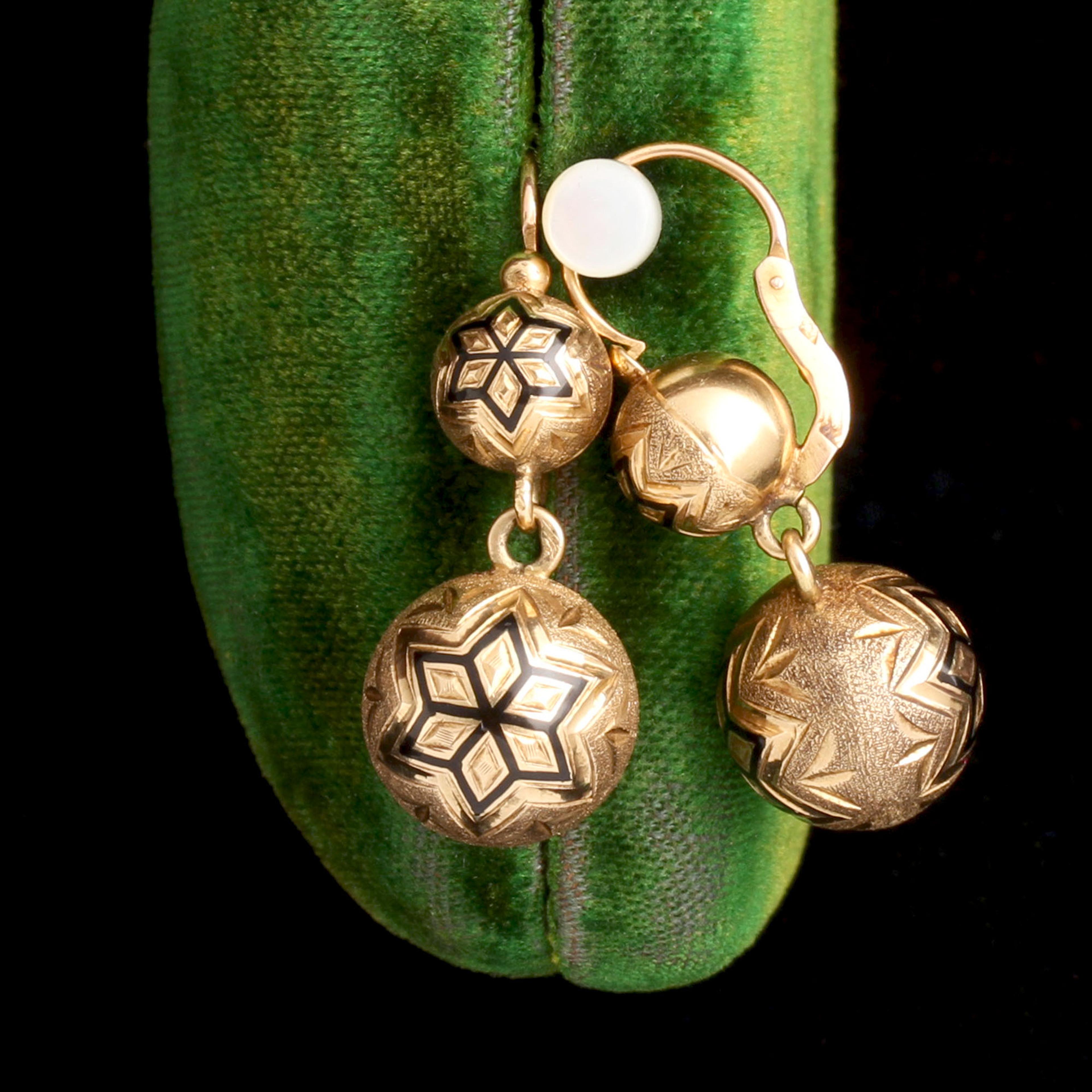 Detail of 19th Century French Enamel Tracery Orb Drop Earrings