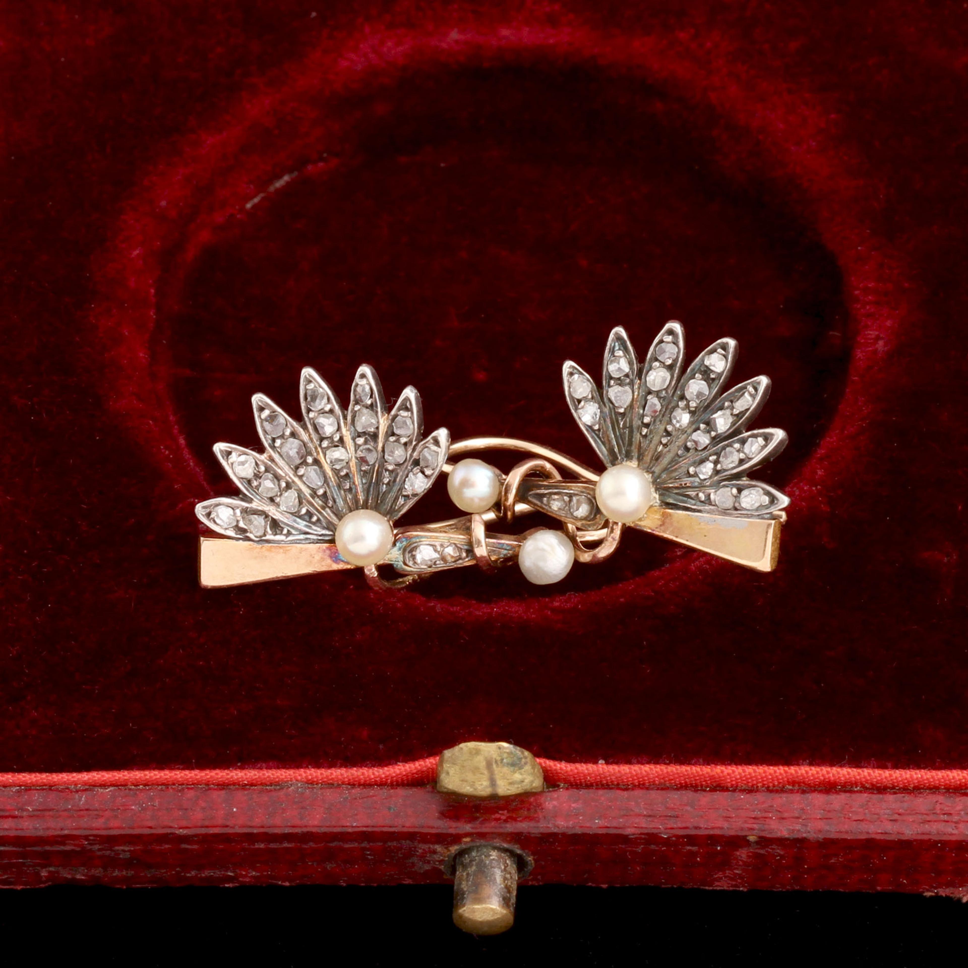 Late Victorian Diamond & Seed Pearl Fan Earrings