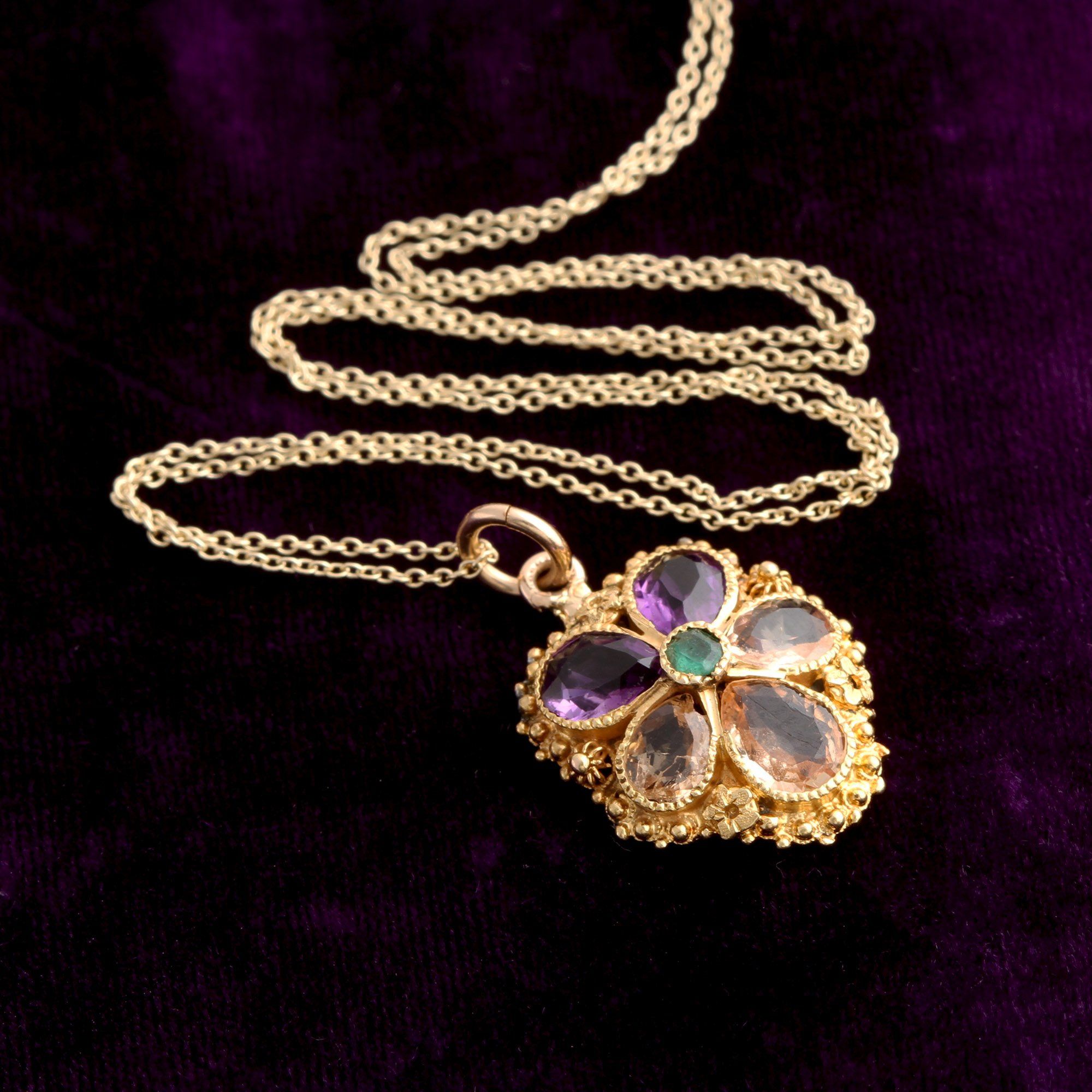 Victorian Gemstone Pansy Pendant