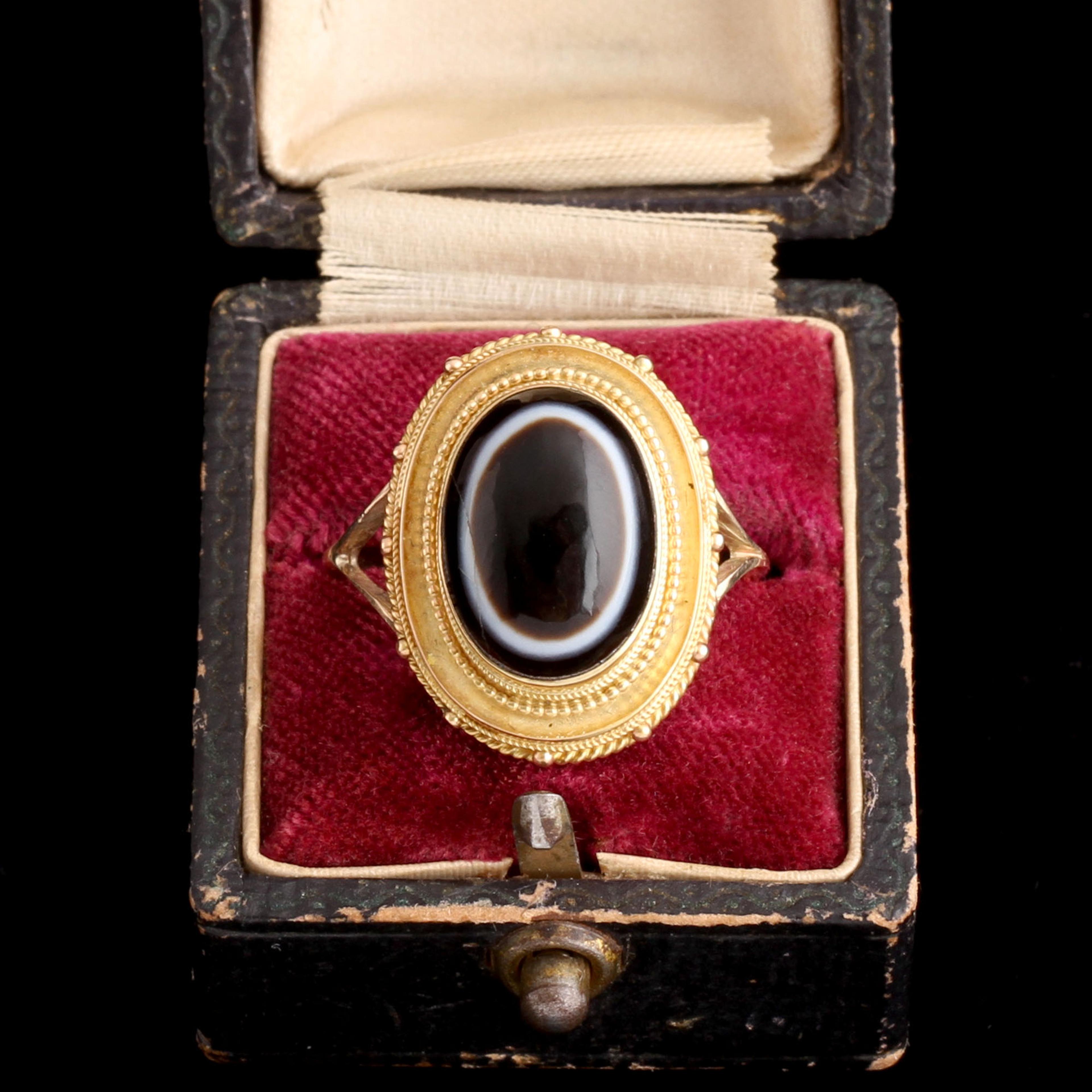 Victorian Archaeological Style Bullseye Agate Ring