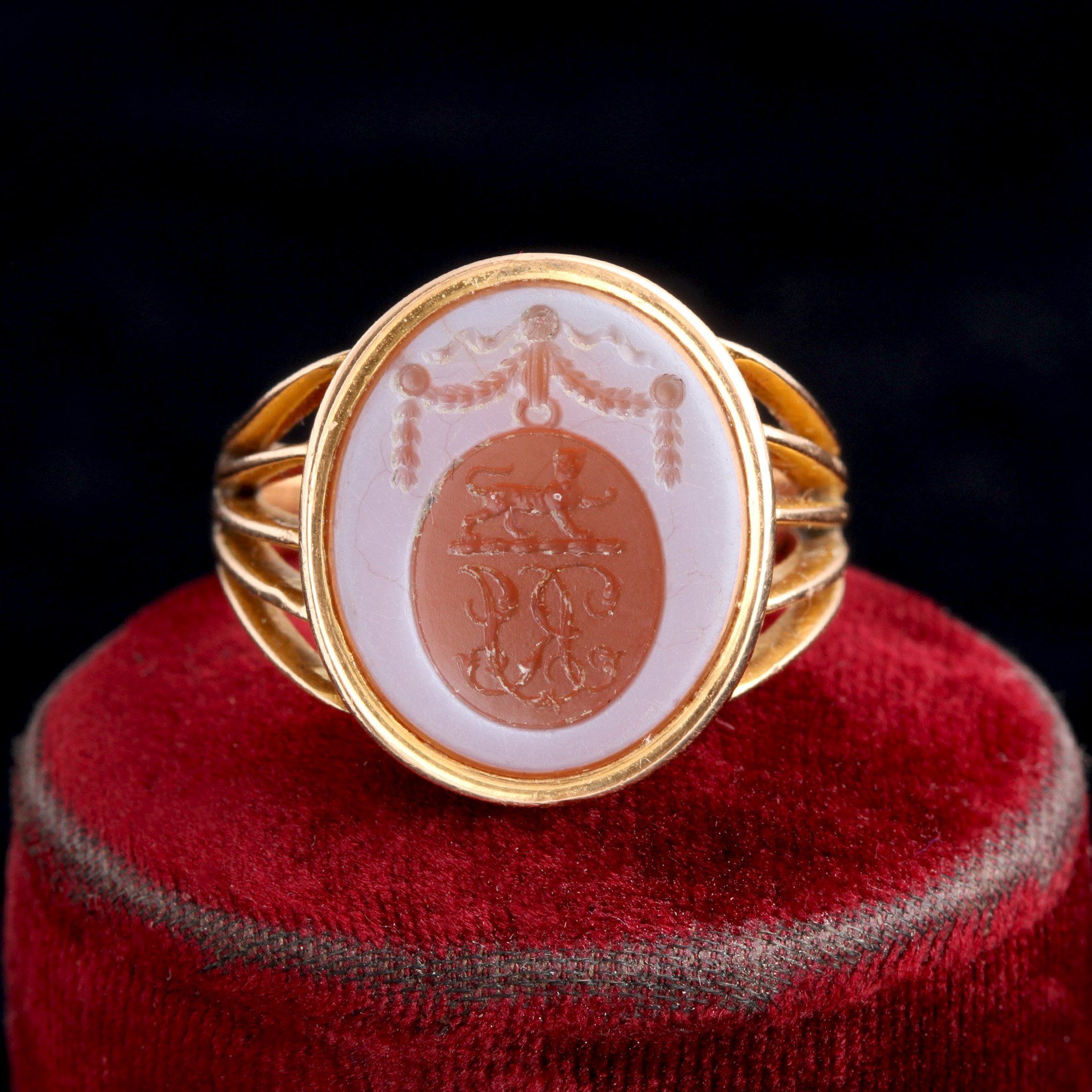 Victorian "RJ" Sardonyx Intaglio Ring