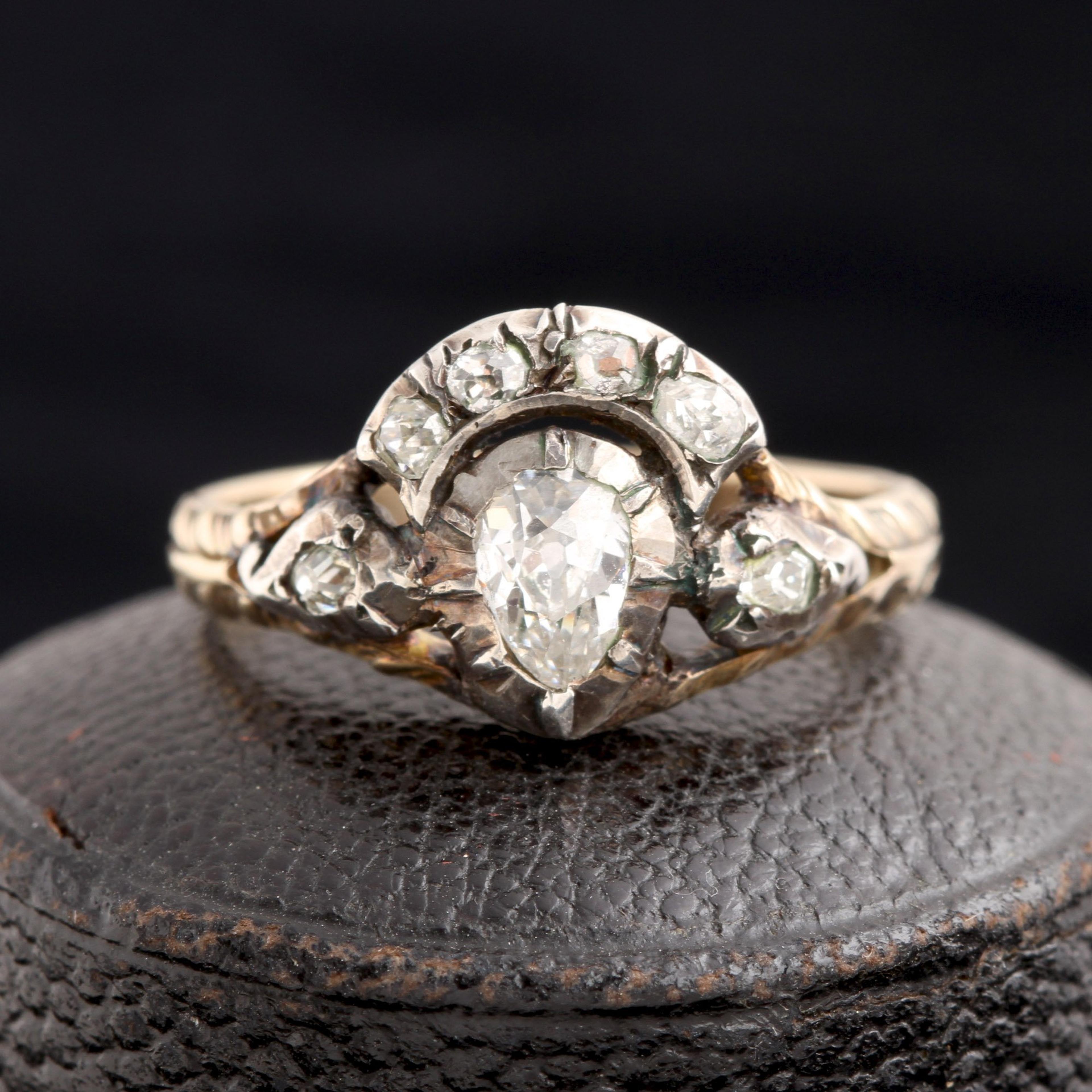 Georgian Old Mine Cut Diamond Crowned Heart Ring