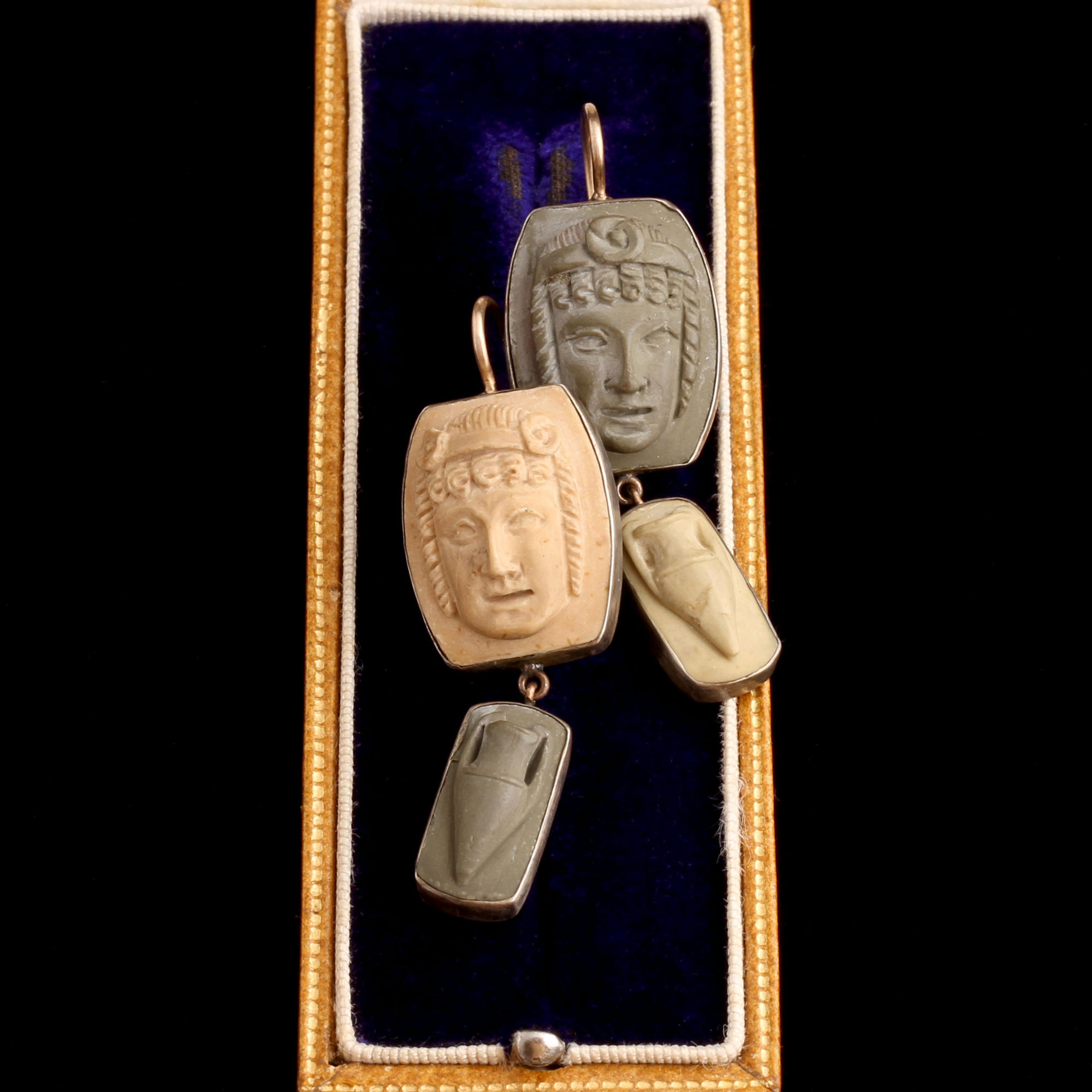 Grand Tour Deities & Urns Lava Cameo Earrings