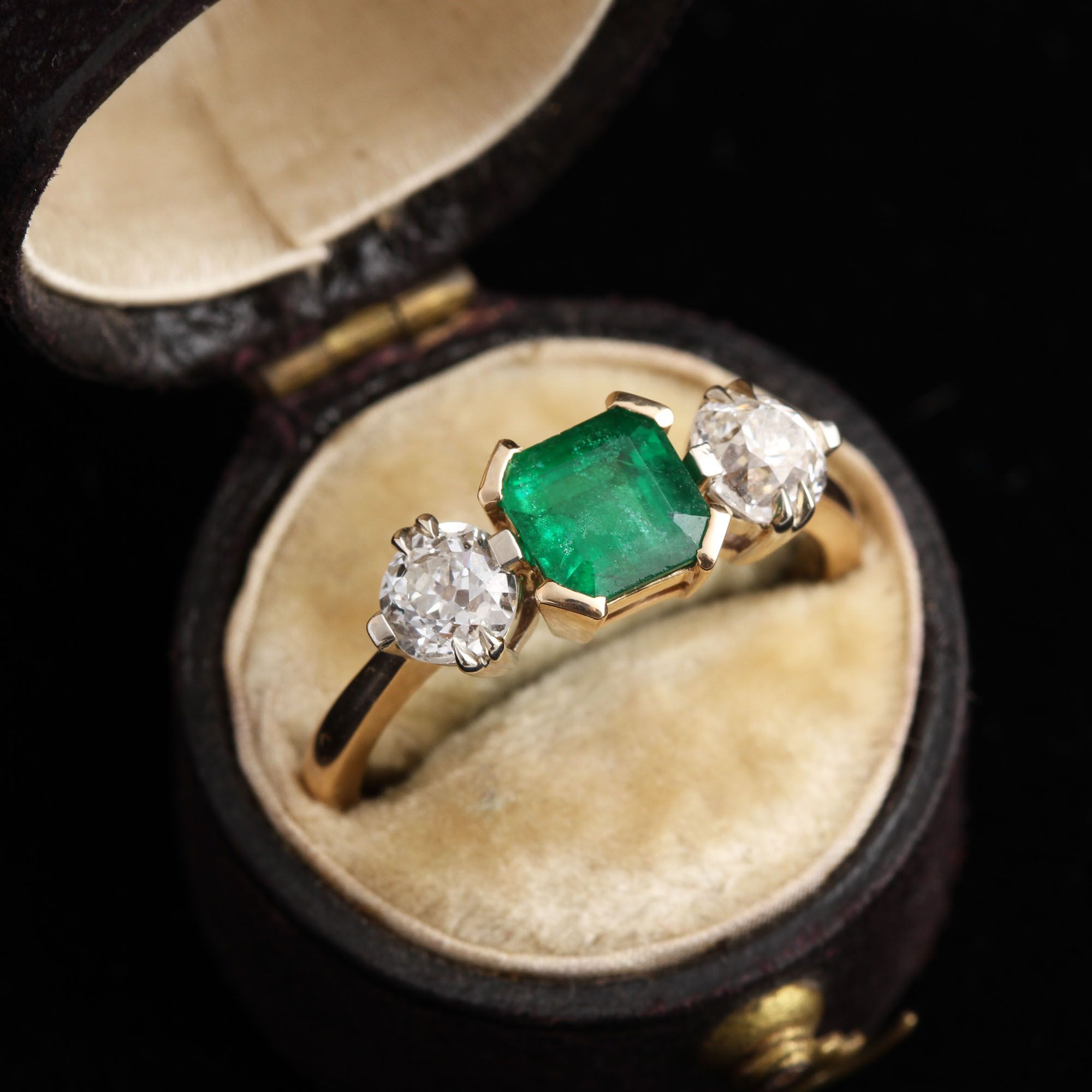 Contemporary Emerald & Diamond Trilogy Ring