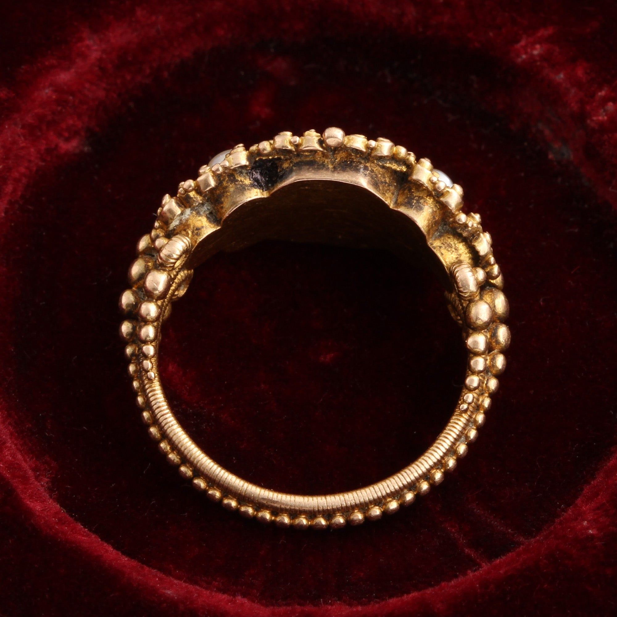 Georgian Garnet, Diamond & Pearl Granulated Ring