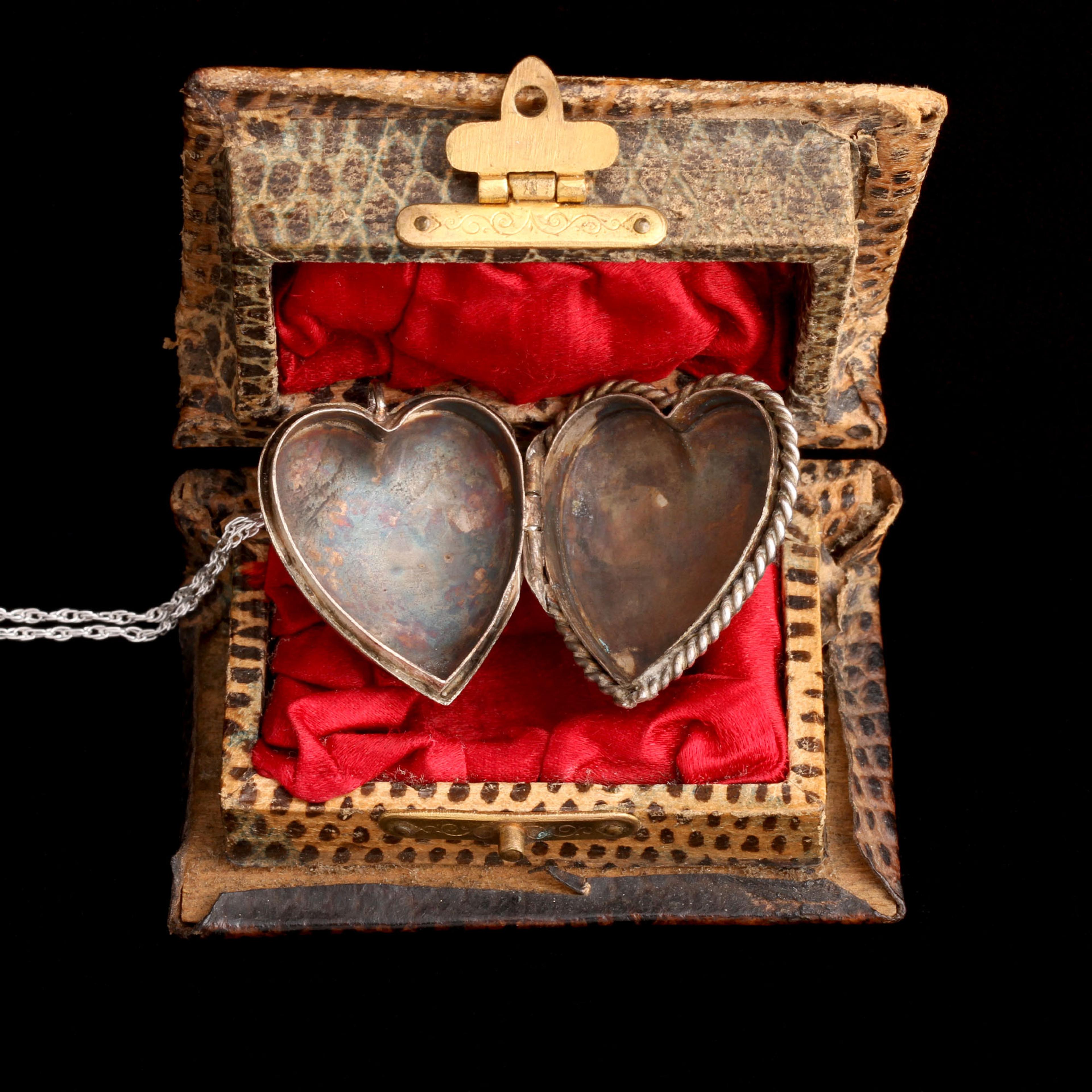 Victorian "M" Puffy Heart Silver Locket