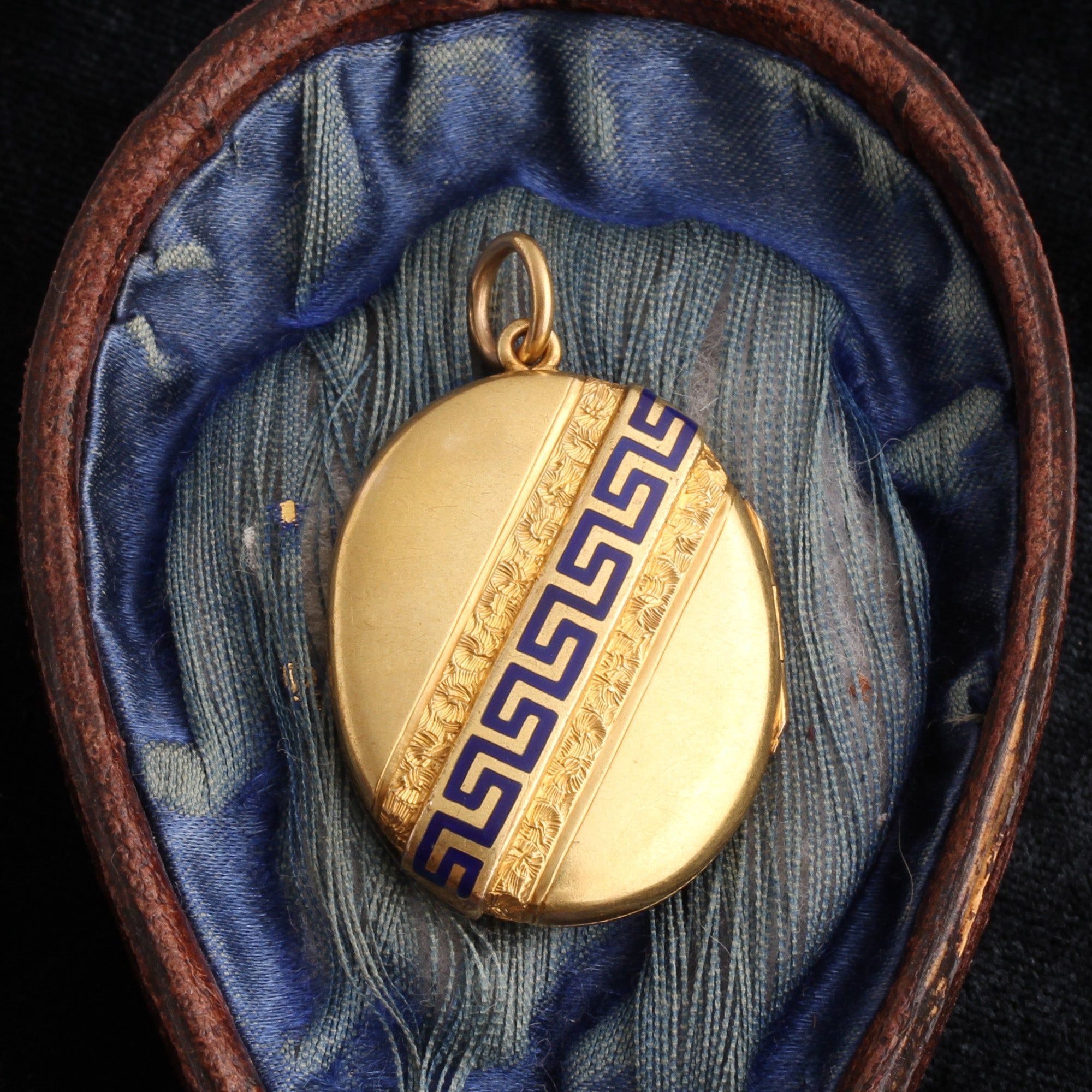 Victorian Blue Enamel Greek Key Locket