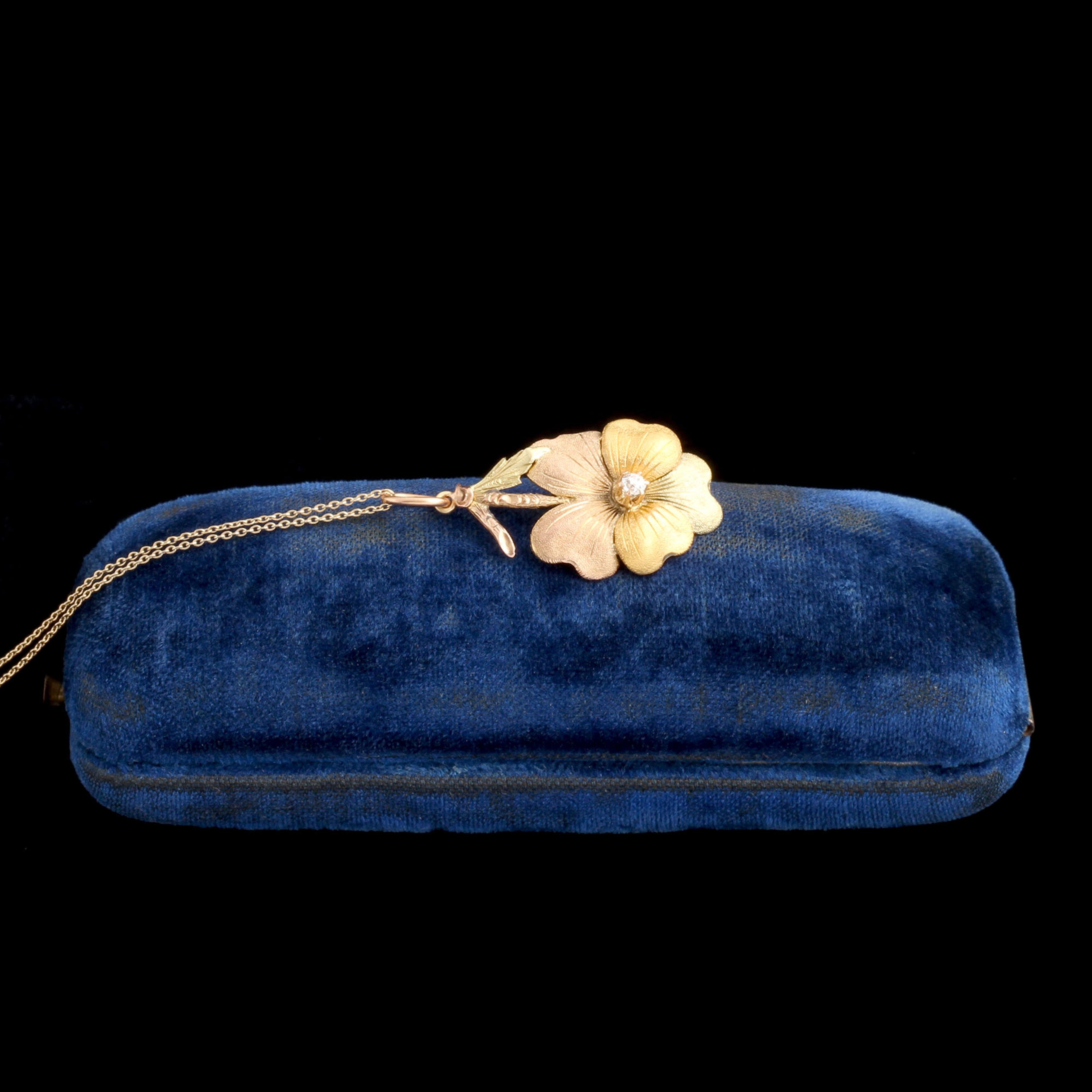 Detail of Victorian Tricolor Gold Pansy Pendant
