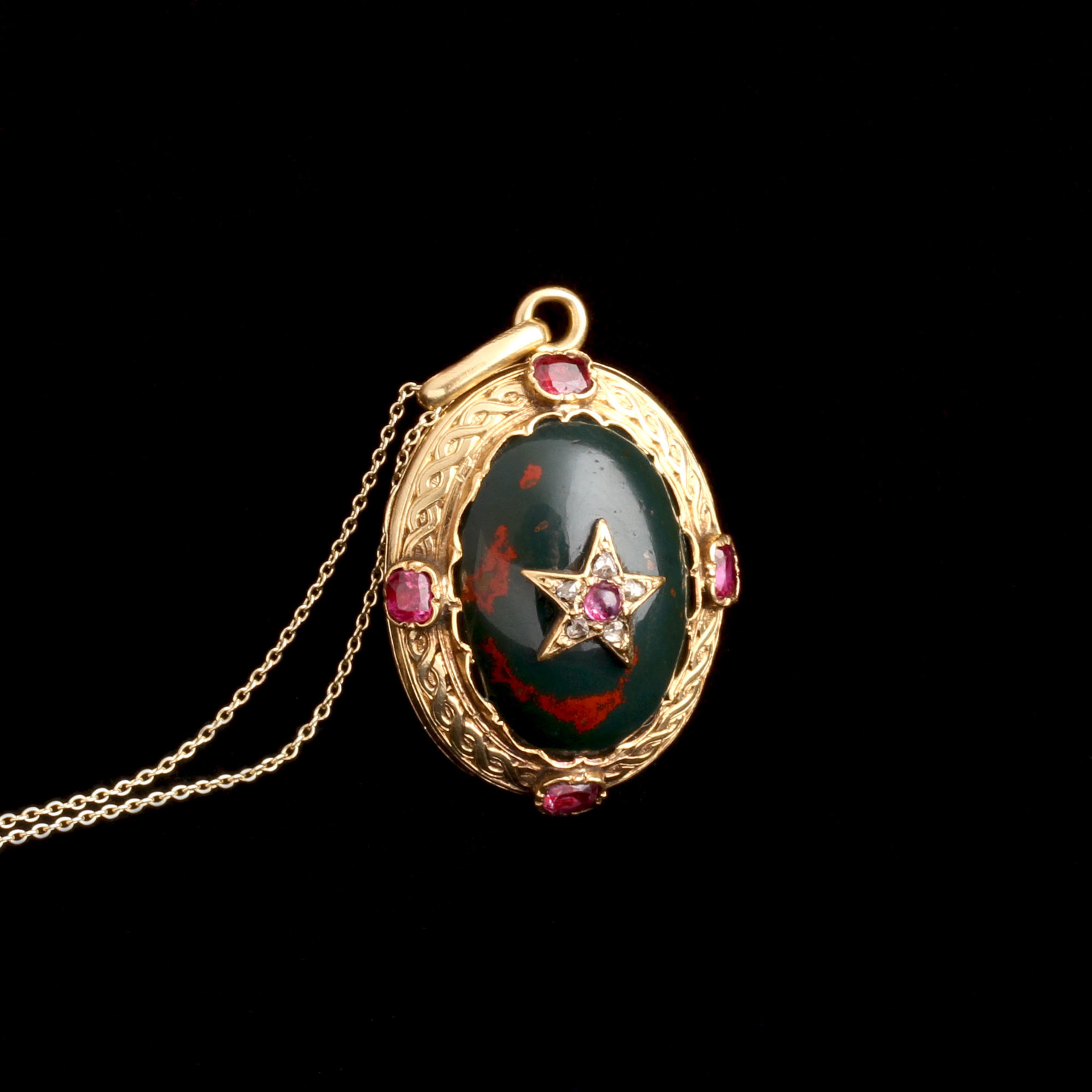 Late 19th Century French Bloodstone, Ruby & Diamond Star Locket