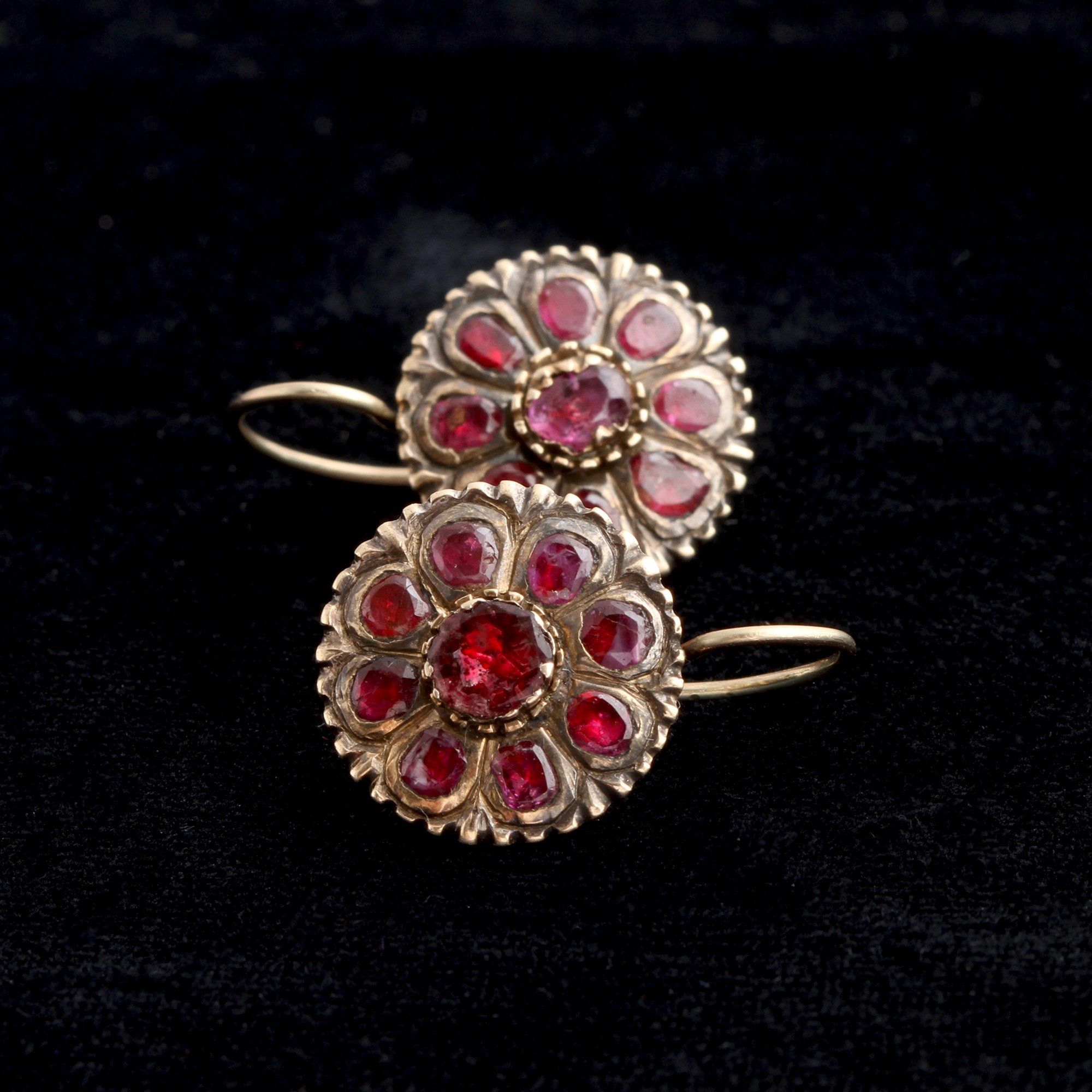 Georgian Ruby Cluster Earrings