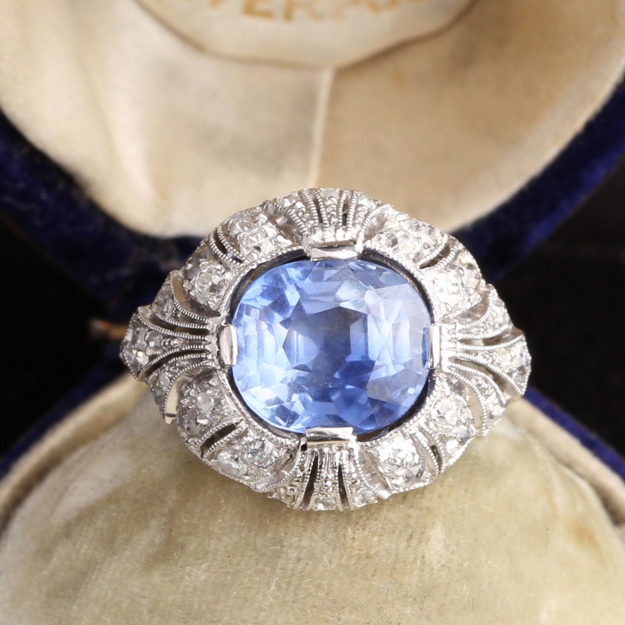 Edwardian 4.25ct Ceylon Sapphire and Diamond Ring