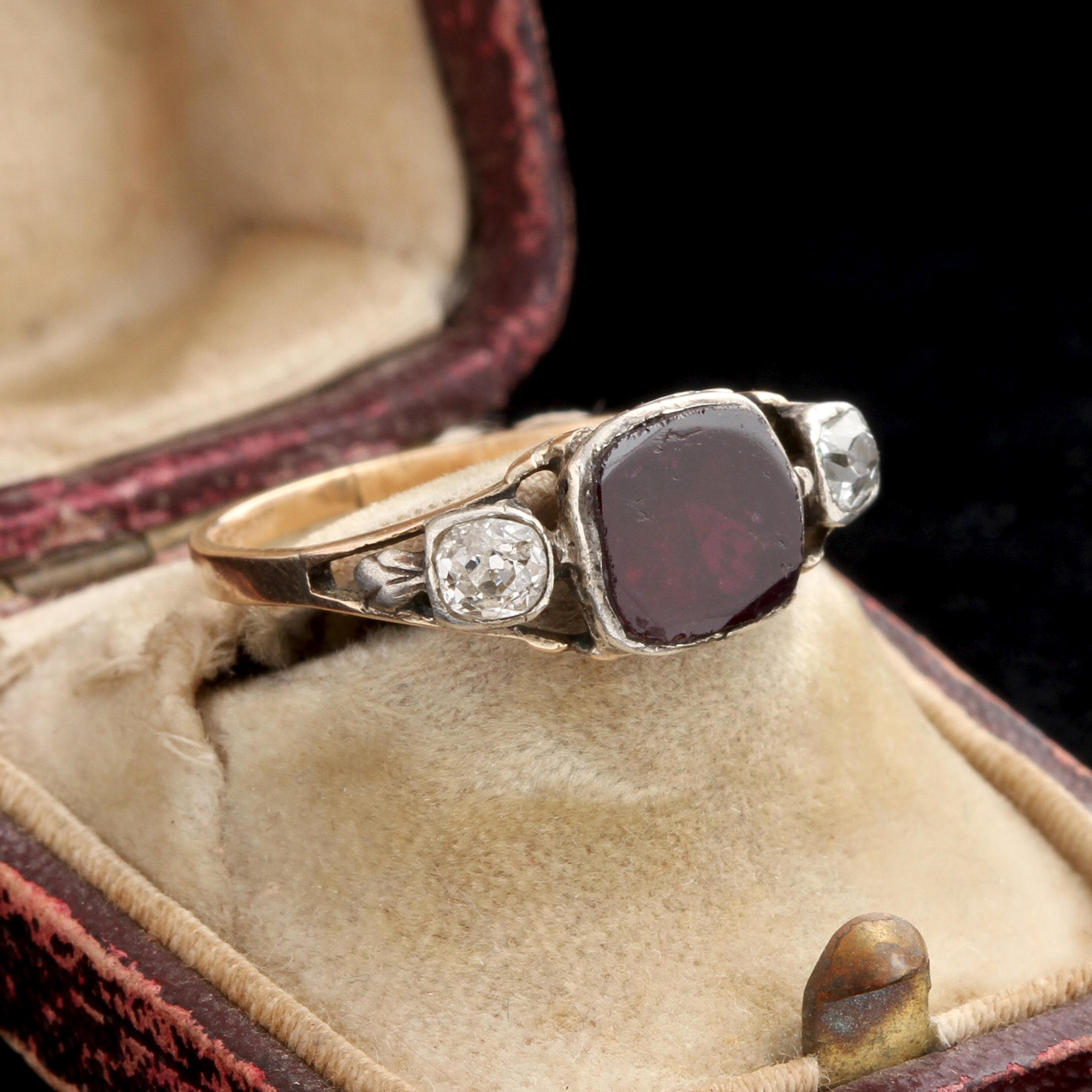 Detail of Late 18th Century Garnet & Old Mine Cut Diamond Ring