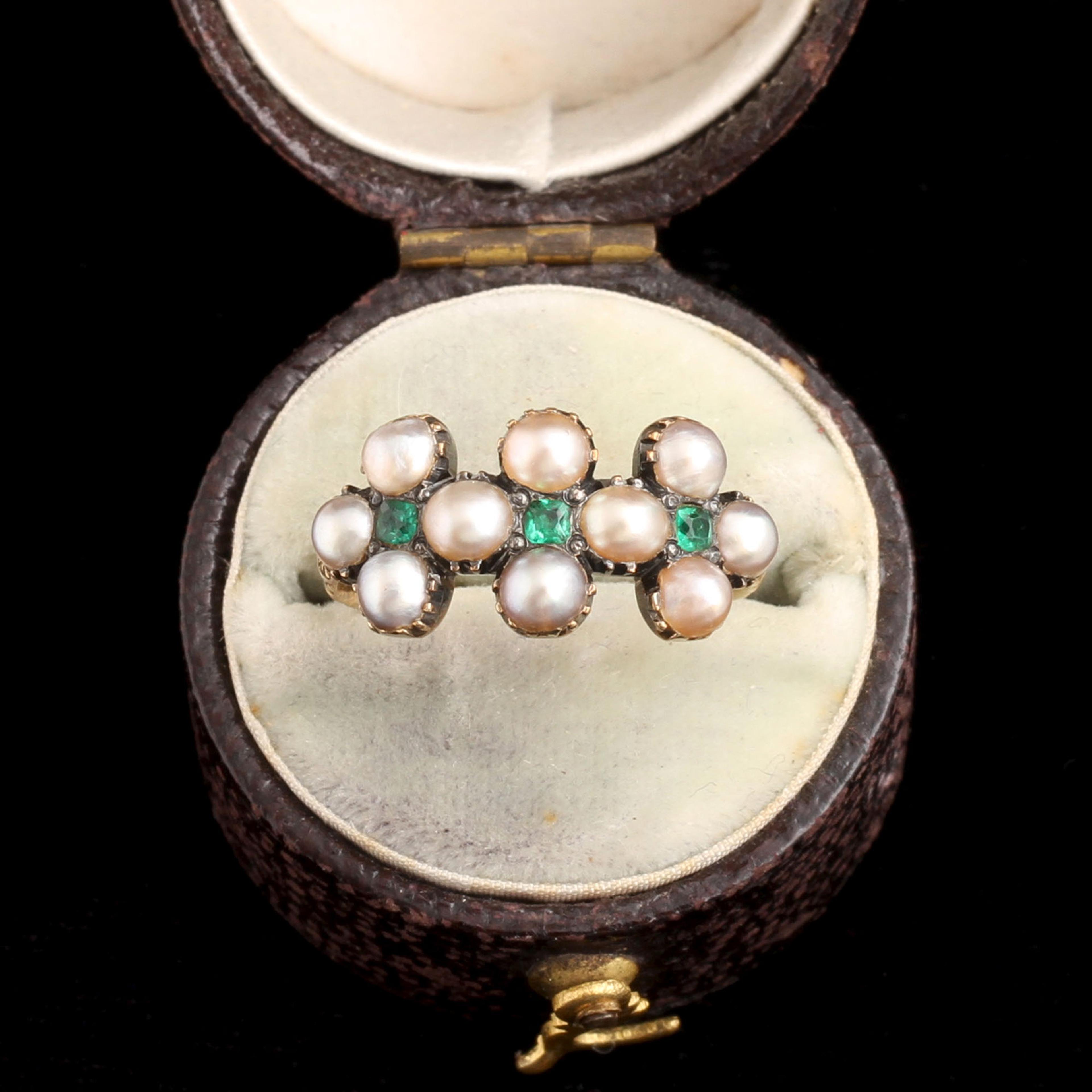 Georgian Pearl & Emerald Quatrefoils Ring