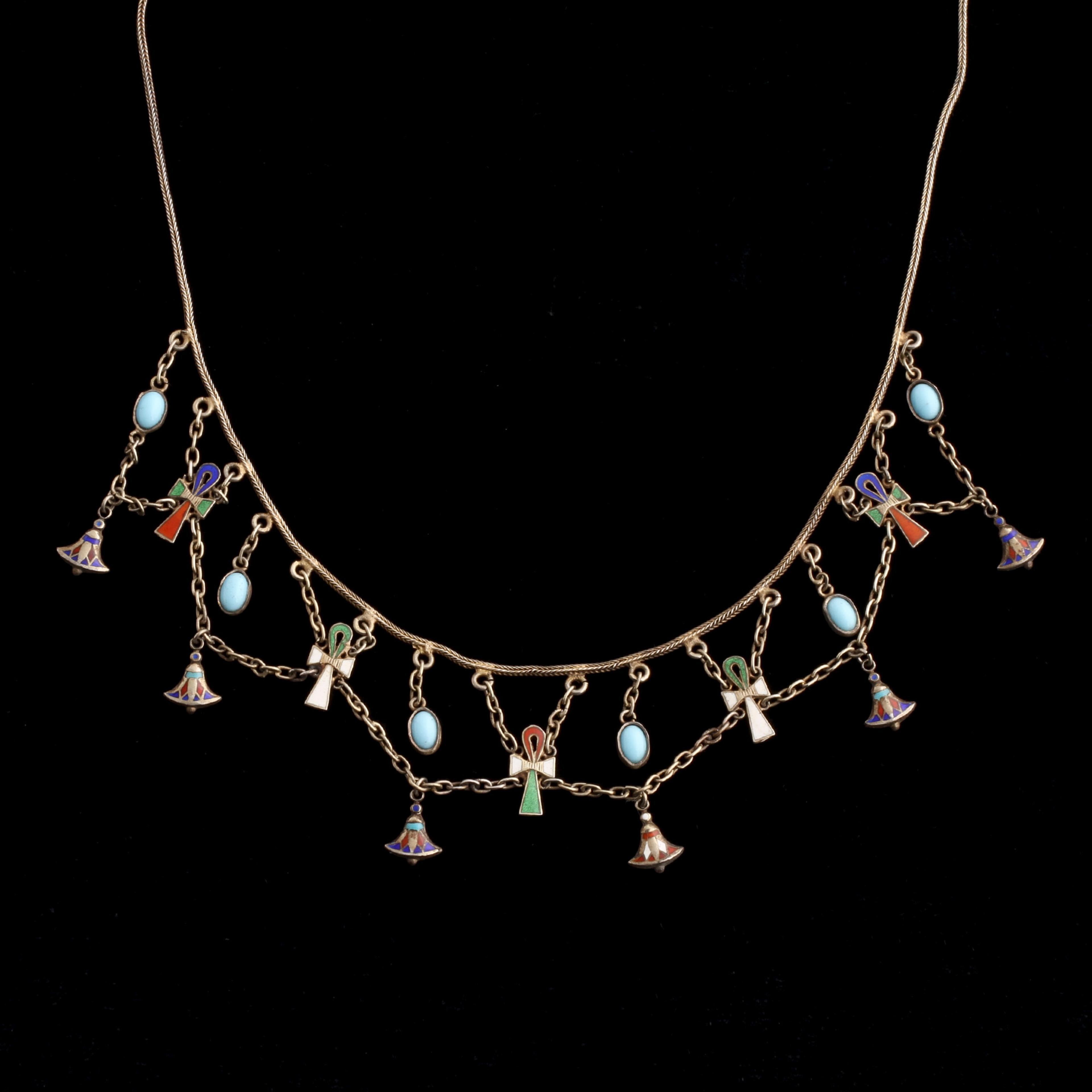 Egyptian Revival Coin Silver & Enamel Festoon