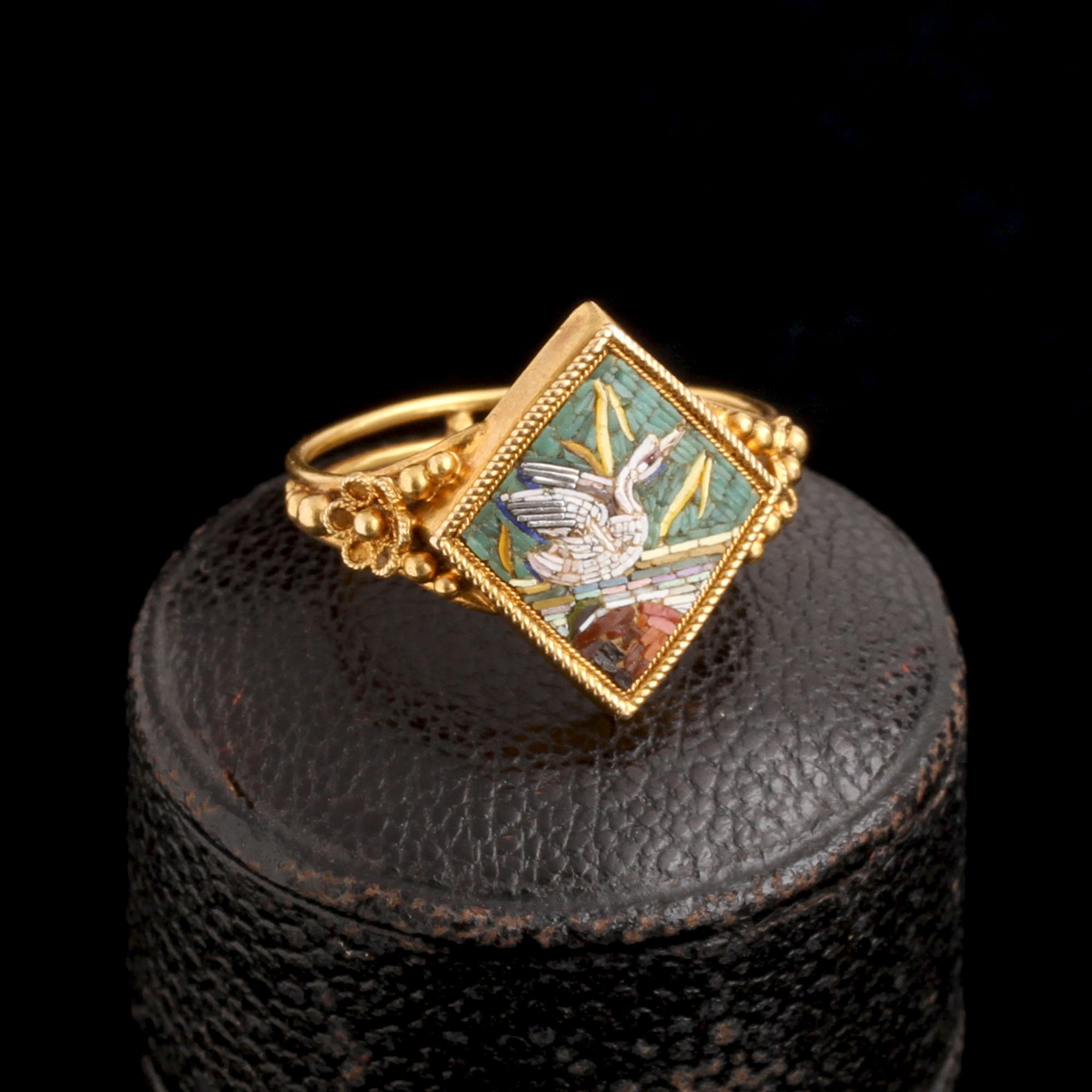 Mid 19th Century Micromosaic Swan Ring