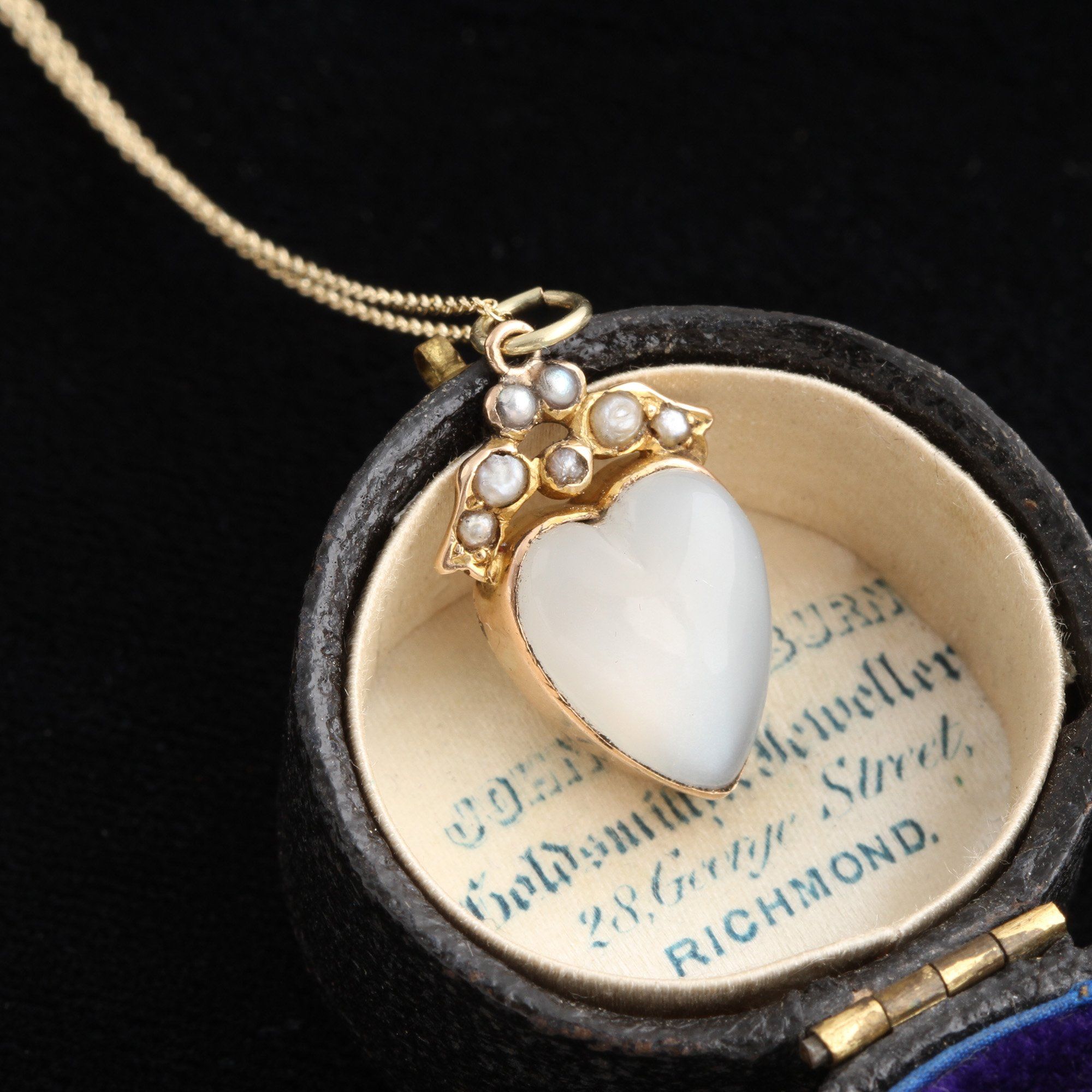 Victorian Moonstone & Pearl Heart Necklace