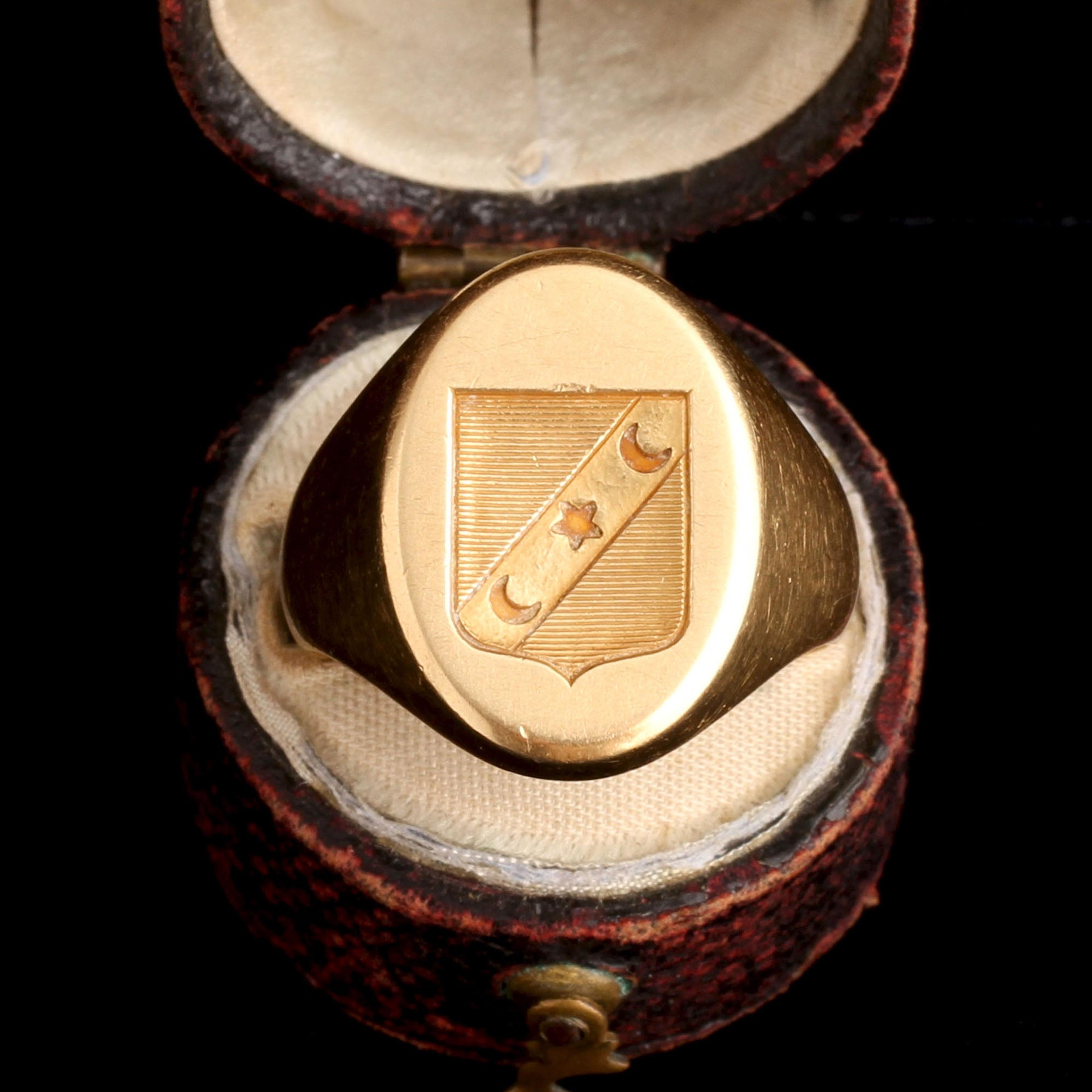 Detail of Late 19th Century French Crescent & Star Crest Signet Ring