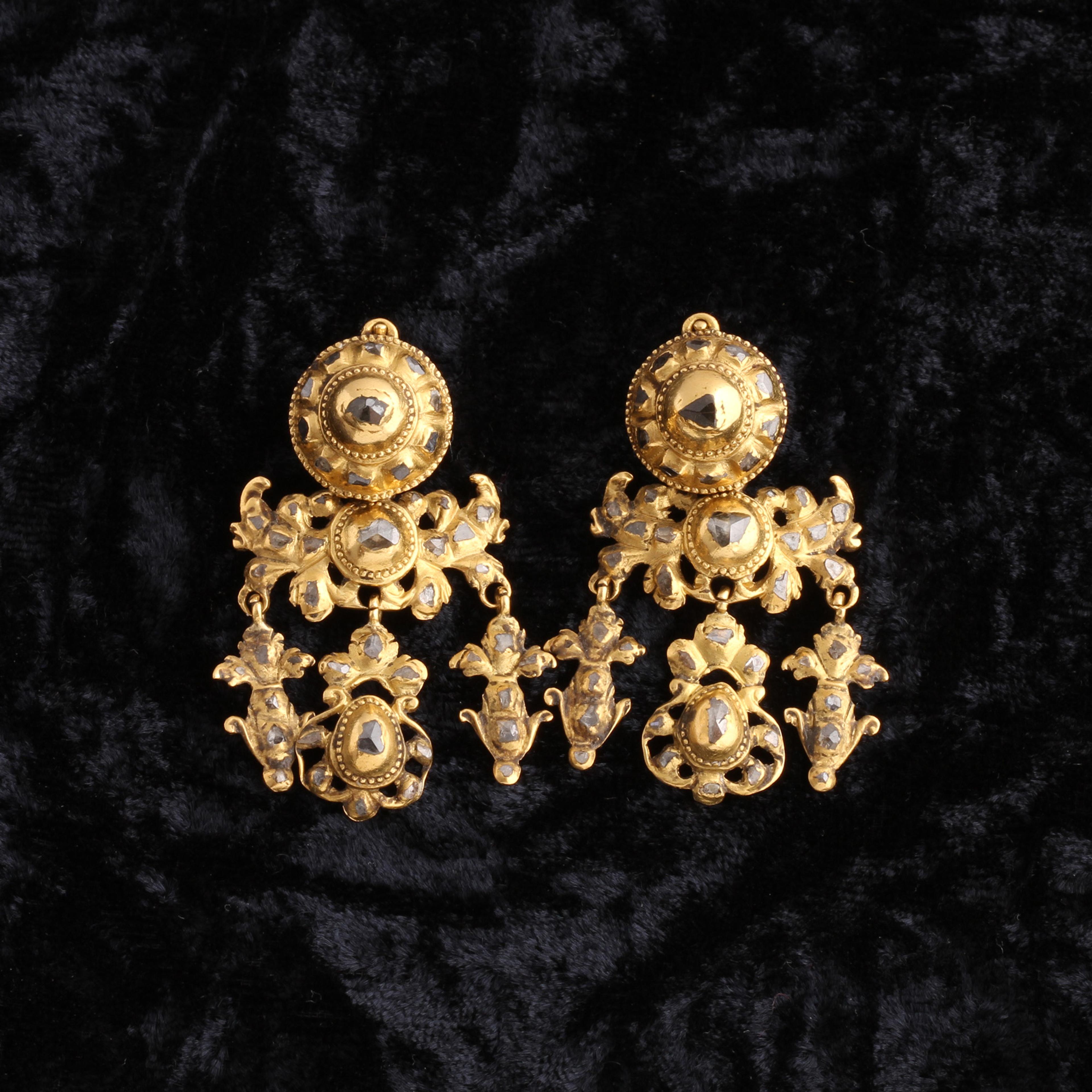 18th Century Spanish Rose Cut Diamond Girandole Earrings