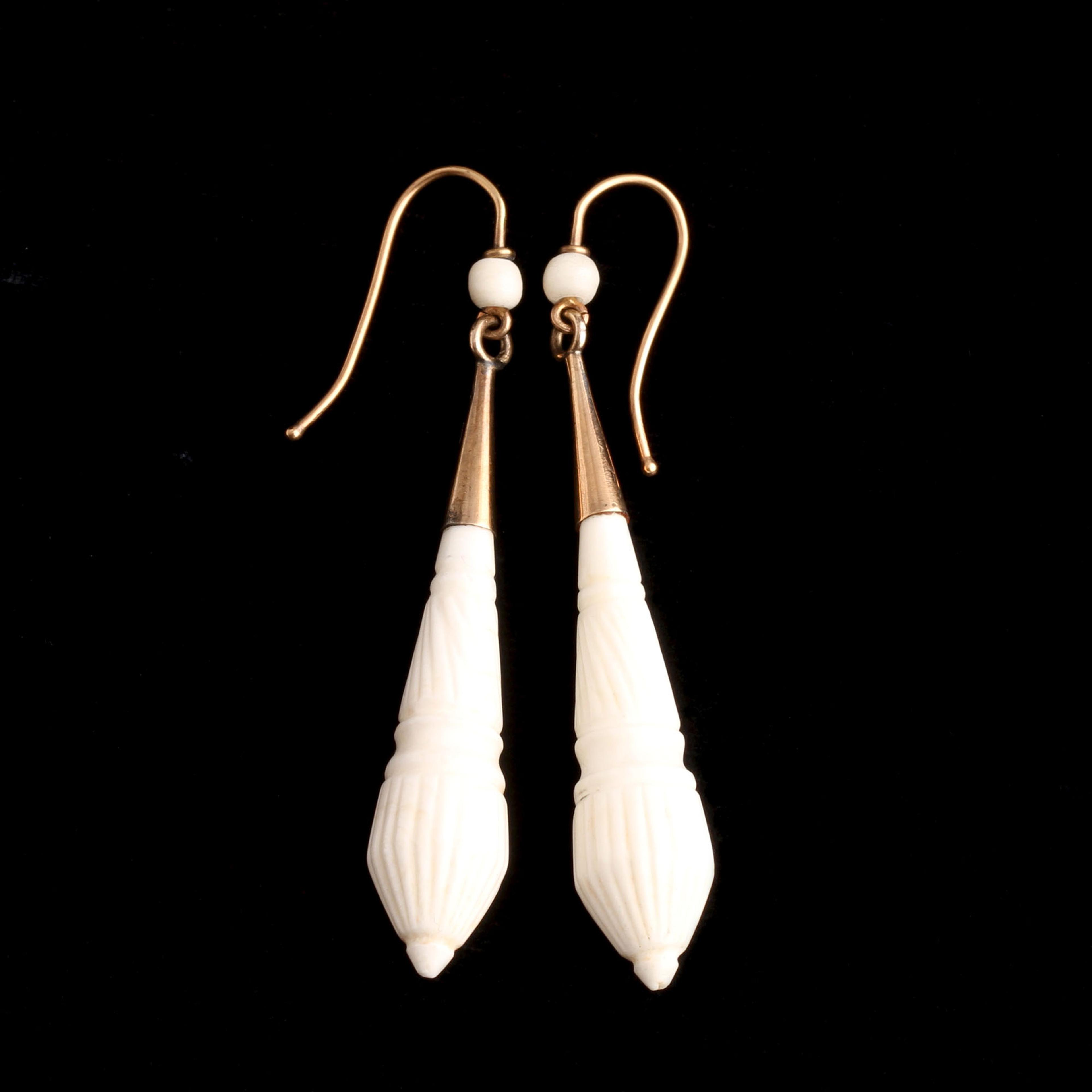 Grand Tour Carved Shell Torpedo Earrings