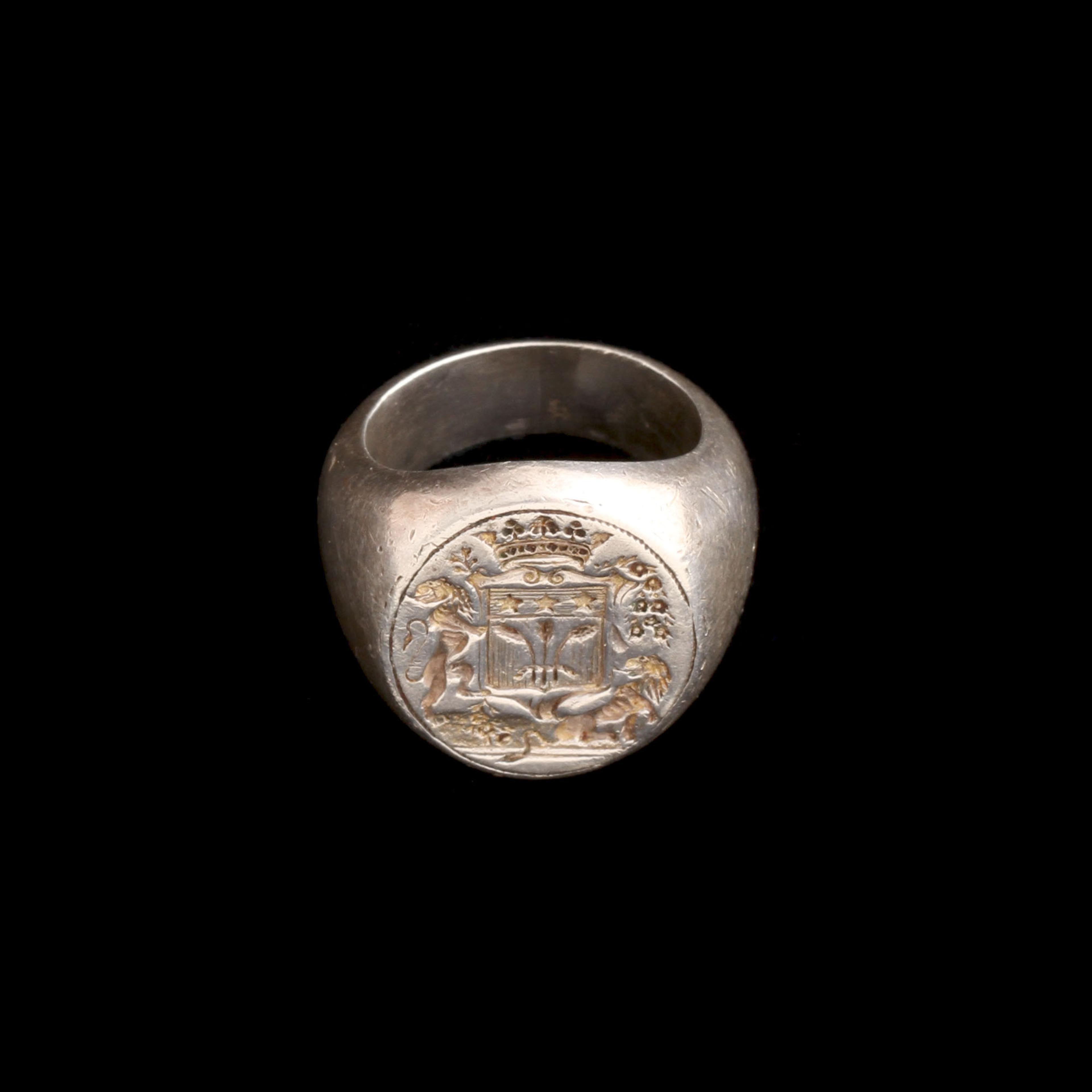 French Heraldic Lions Signet Ring