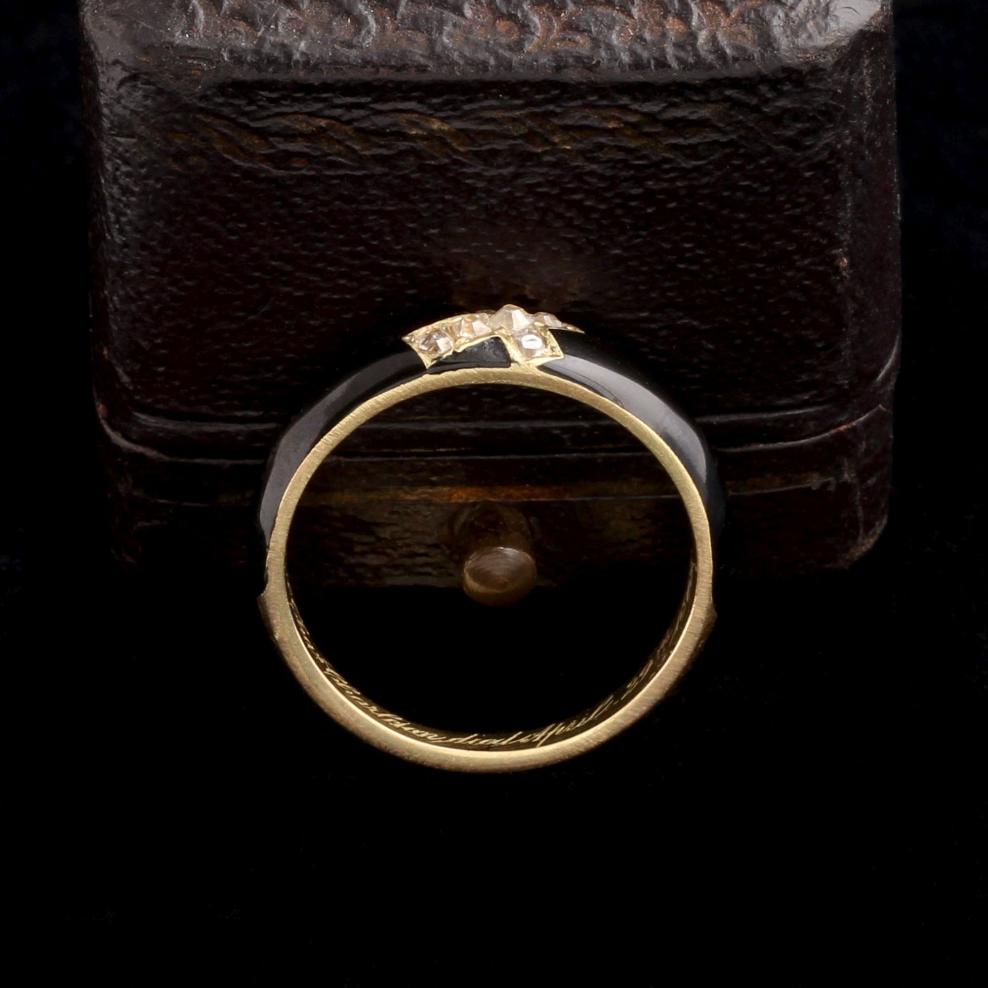 Mid Victorian Enamel & Diamond Cross Mourning Ring