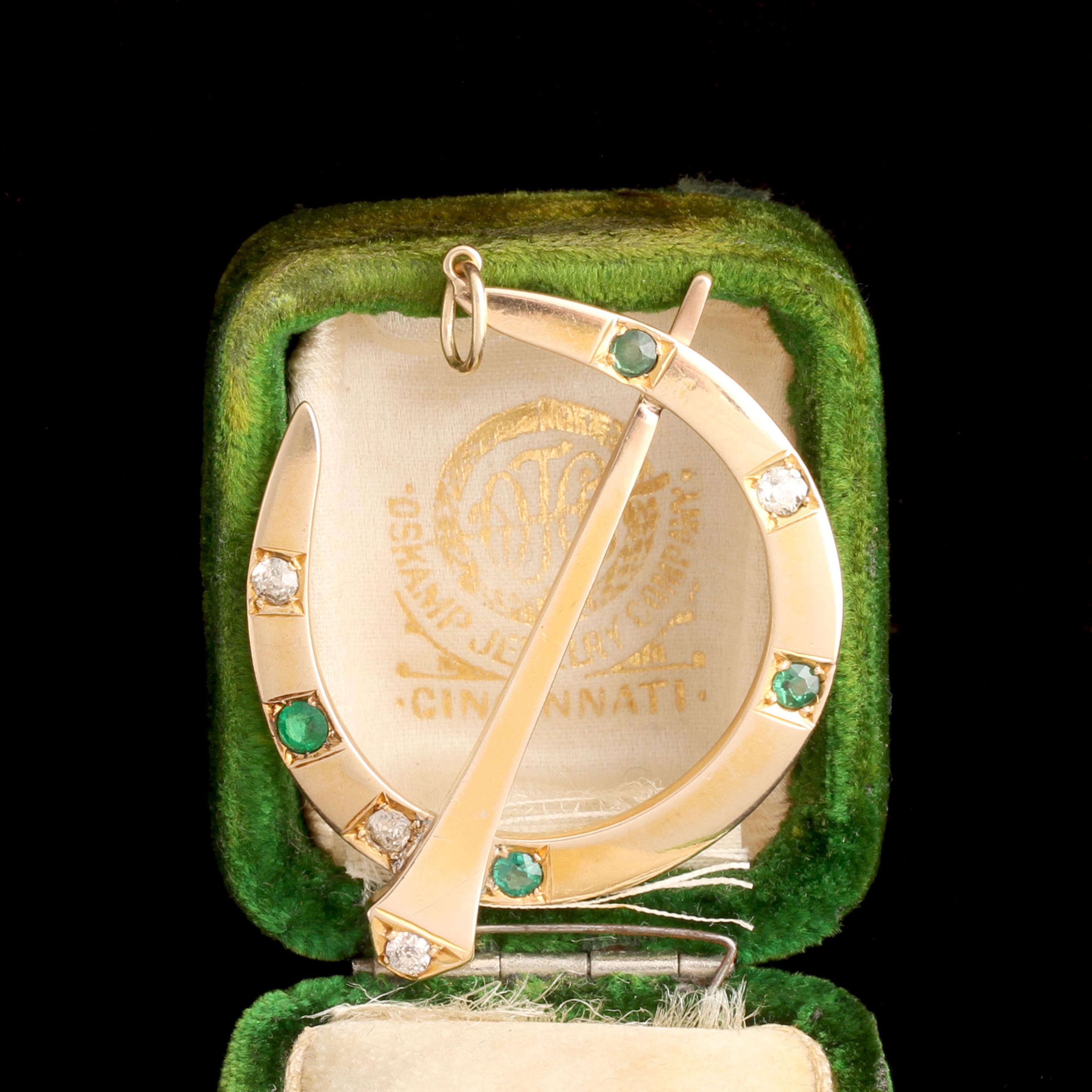 Late Victorian Emerald & Diamond Horseshoe & Nail Pendant