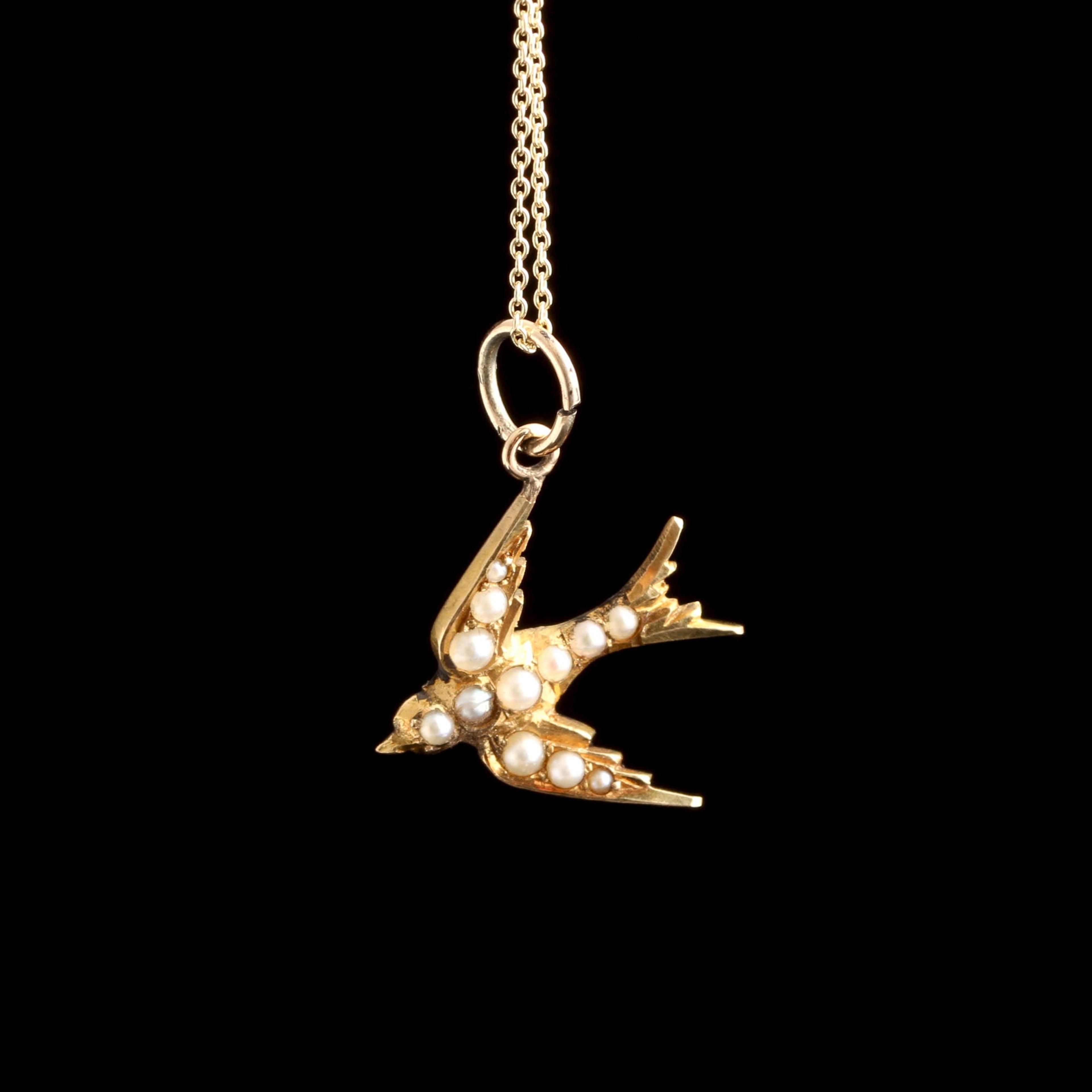 Edwardian Pearl Swallow Necklace