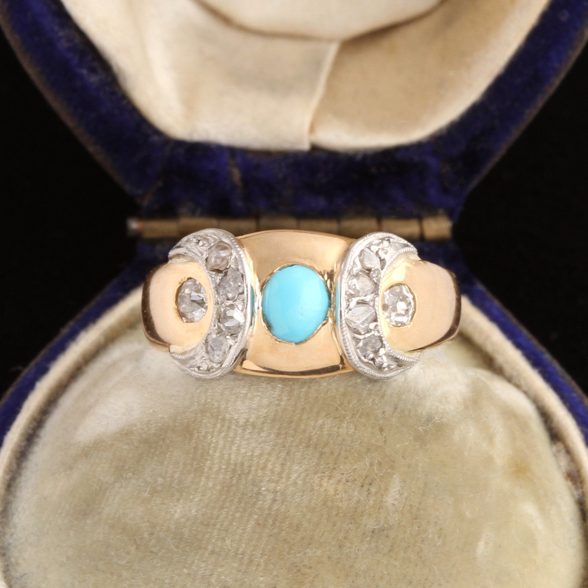 Victorian Turquoise & Diamond Crescents Ring