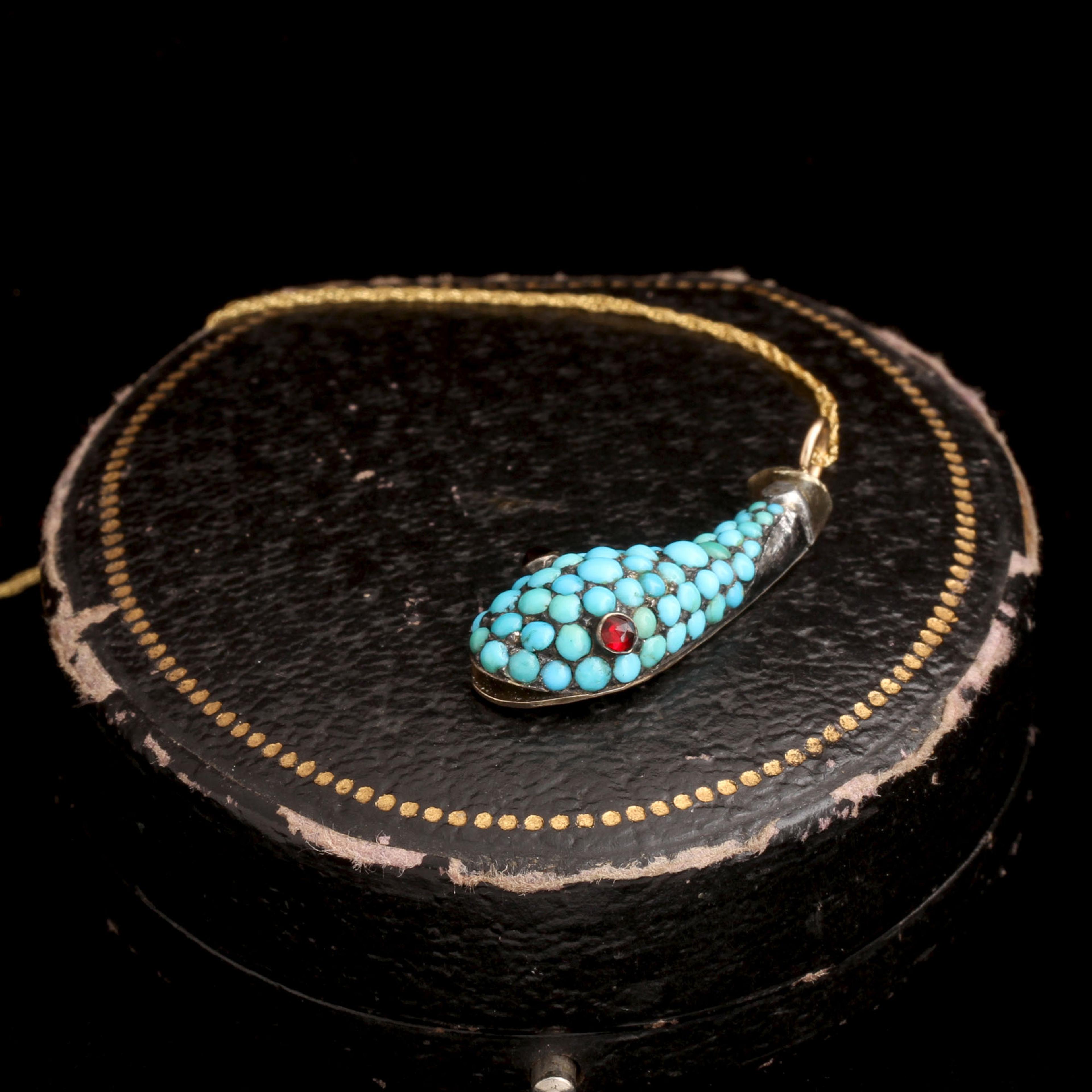 Victorian Turquoise & Garnet Snake Head Necklace