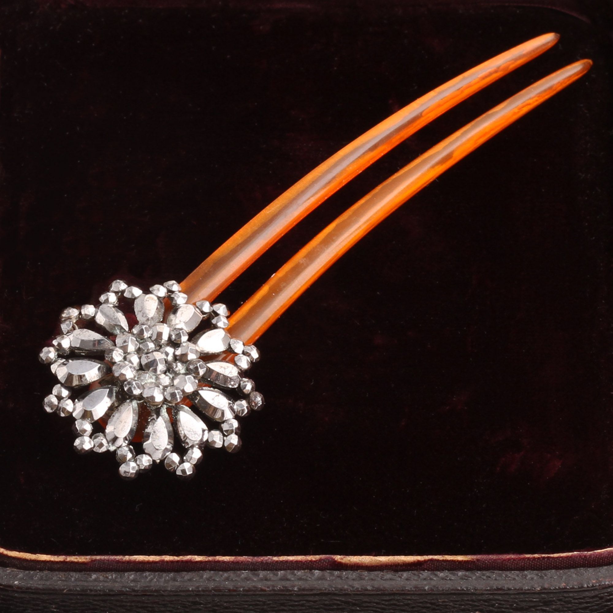 Victorian Cut Steel Flower Hair Comb