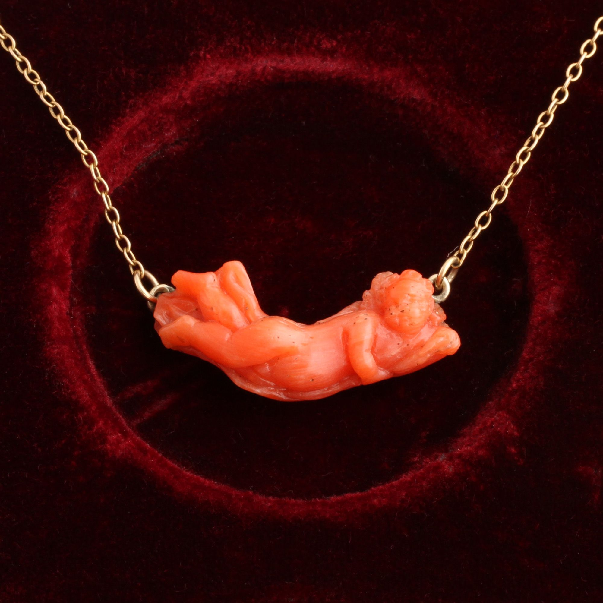 Victorian Carved Coral Angel Necklace