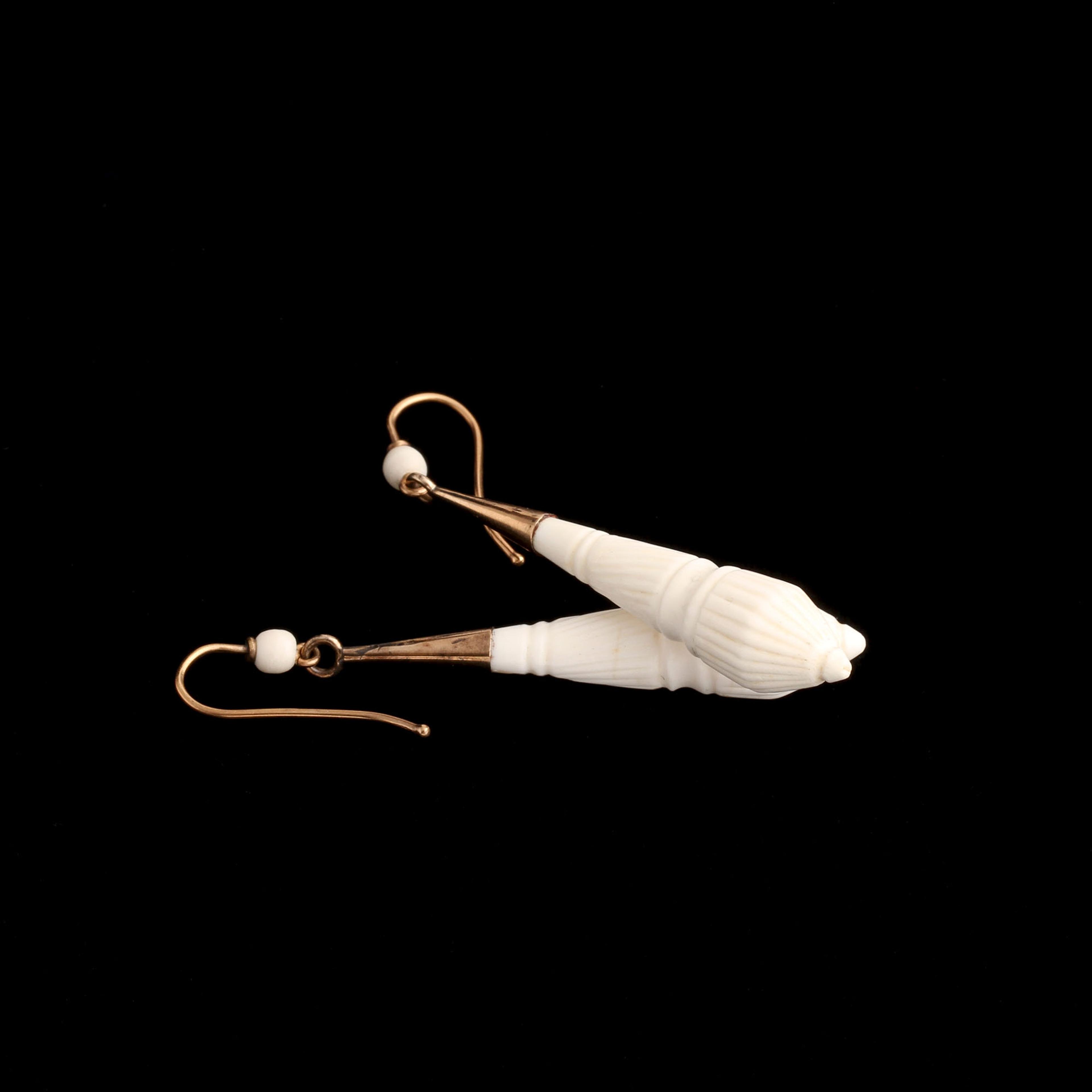 Grand Tour Carved Shell Torpedo Earrings
