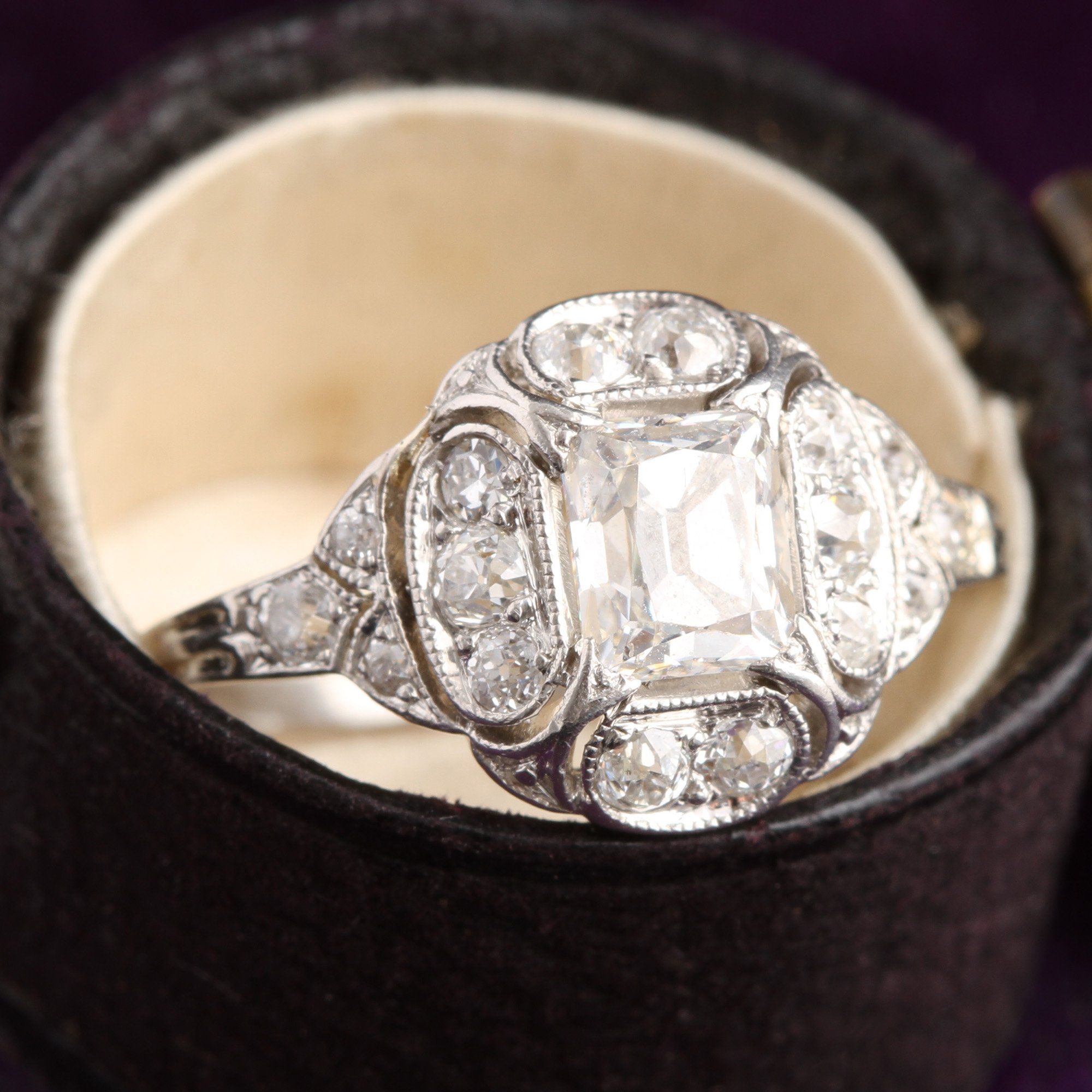 Art Deco Platinum Diamond Cluster Ring
