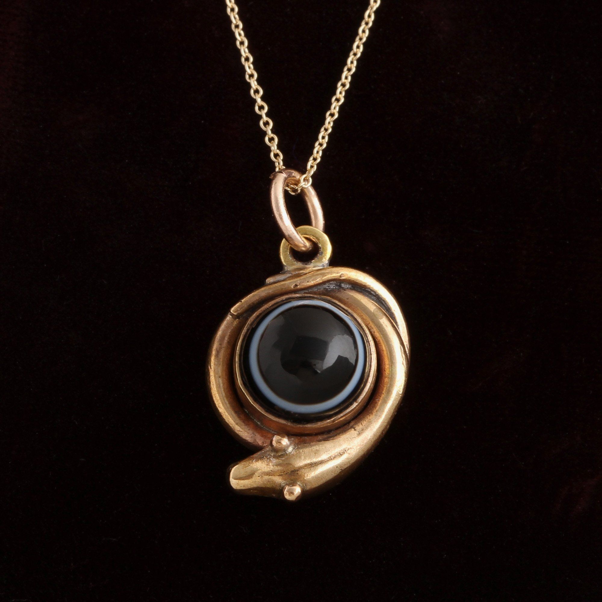 Victorian Banded Agate Snake Pendant