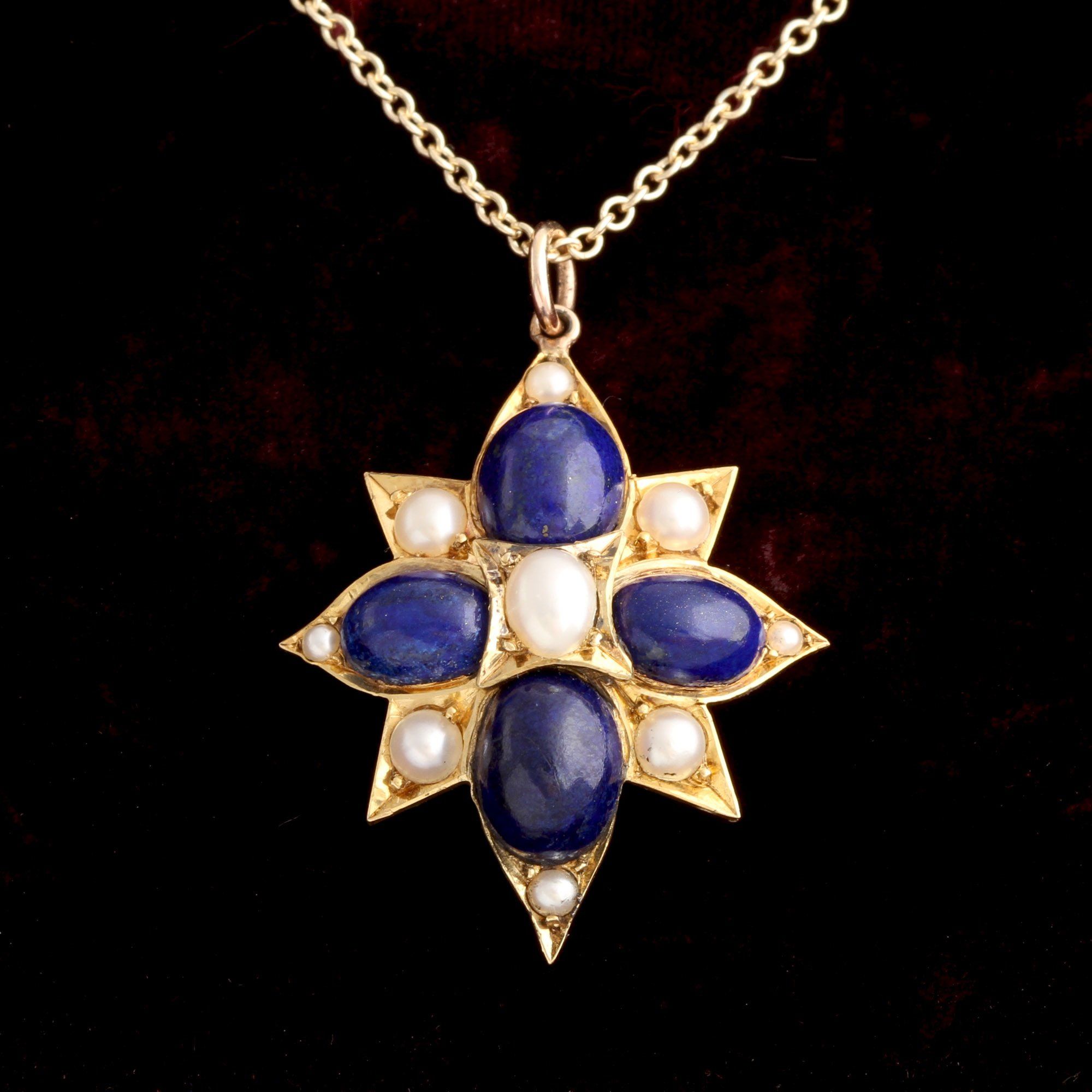 Victorian Lapis & Pearl Starburst Pendant