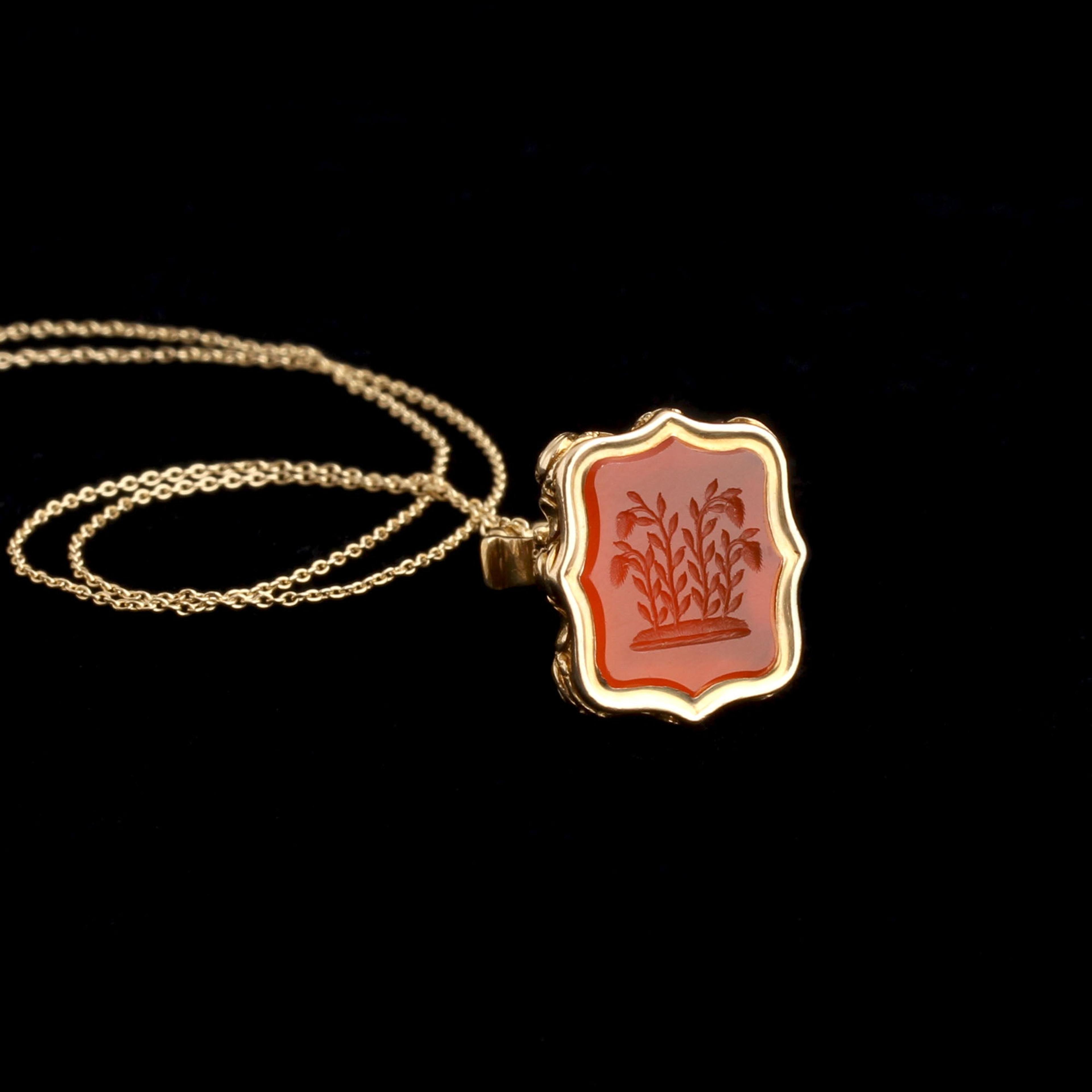 Georgian Carnelian Intaglio Thistle Seal Necklace