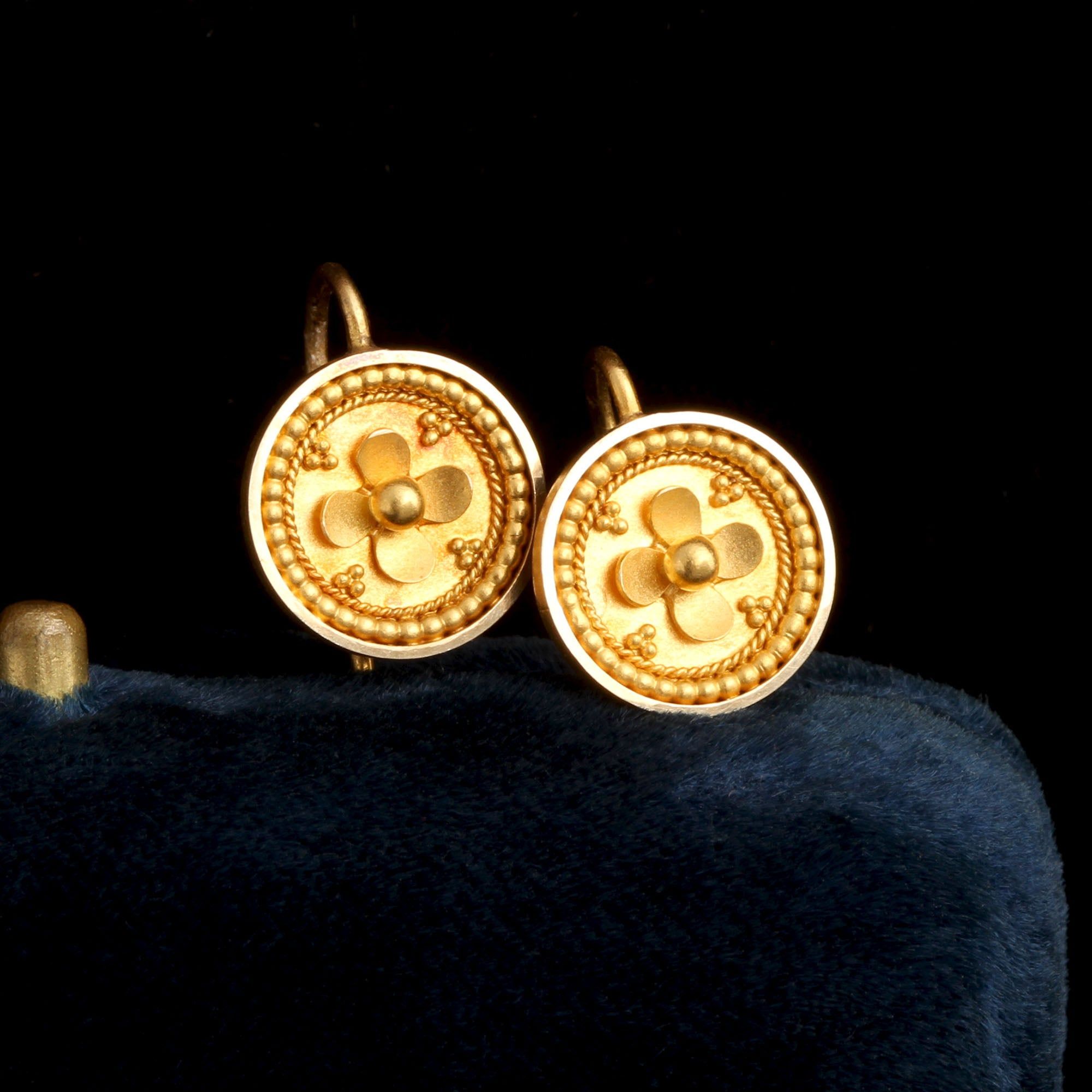 Etruscan Revival Quatrefoil Earrings