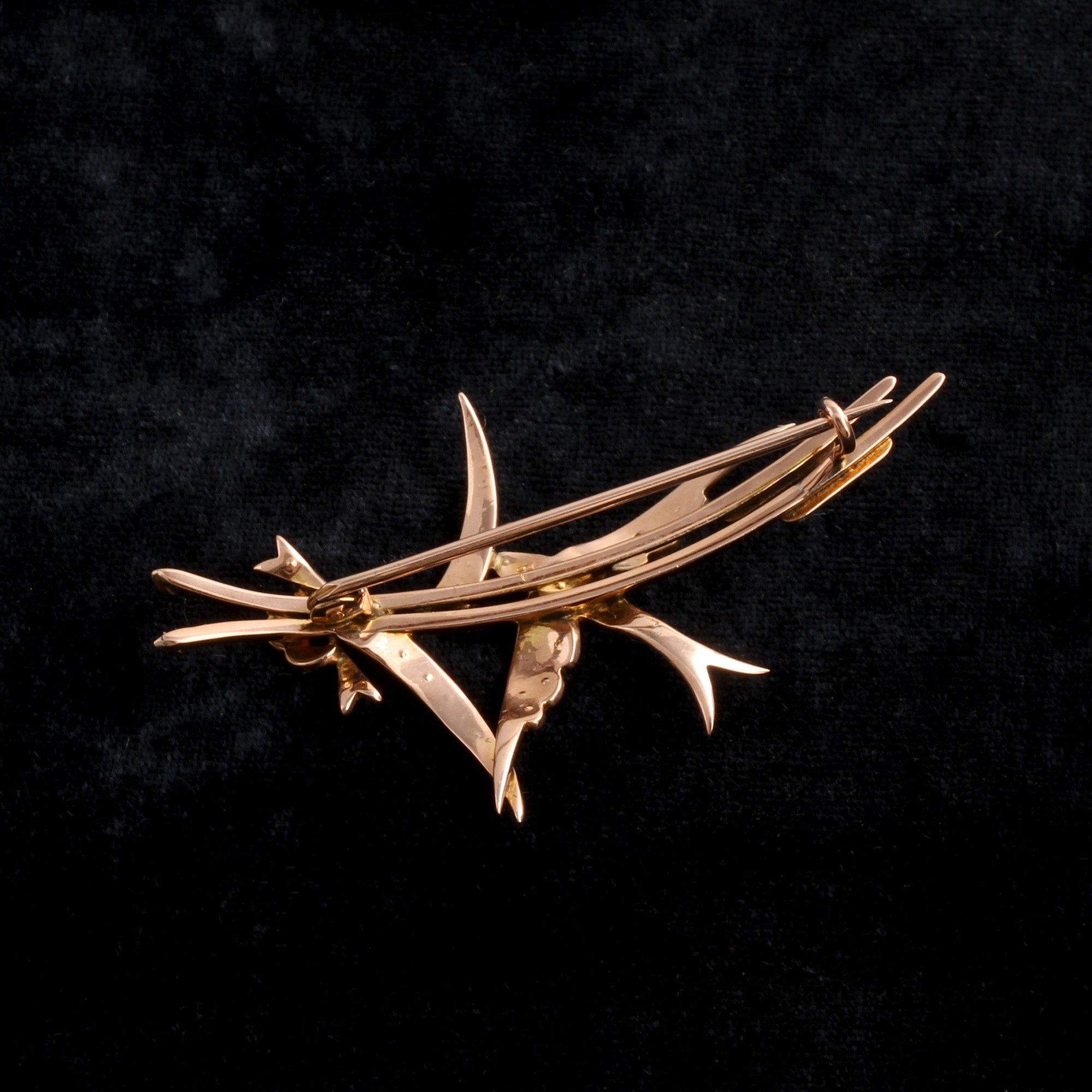 Back Detail of Victorian Swallow and Bullrush Brooch