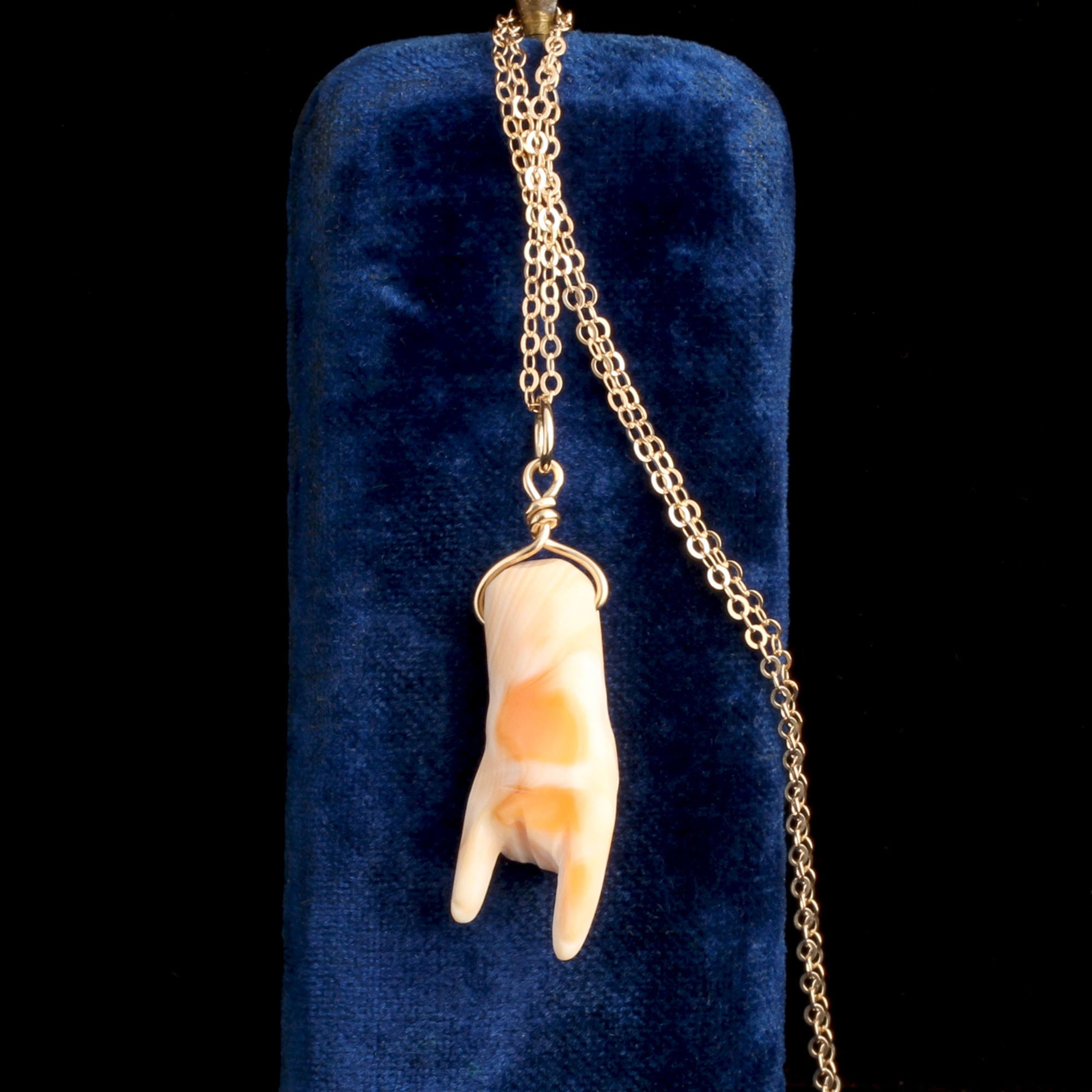 Victorian Mano Cornuto Shell Pendant