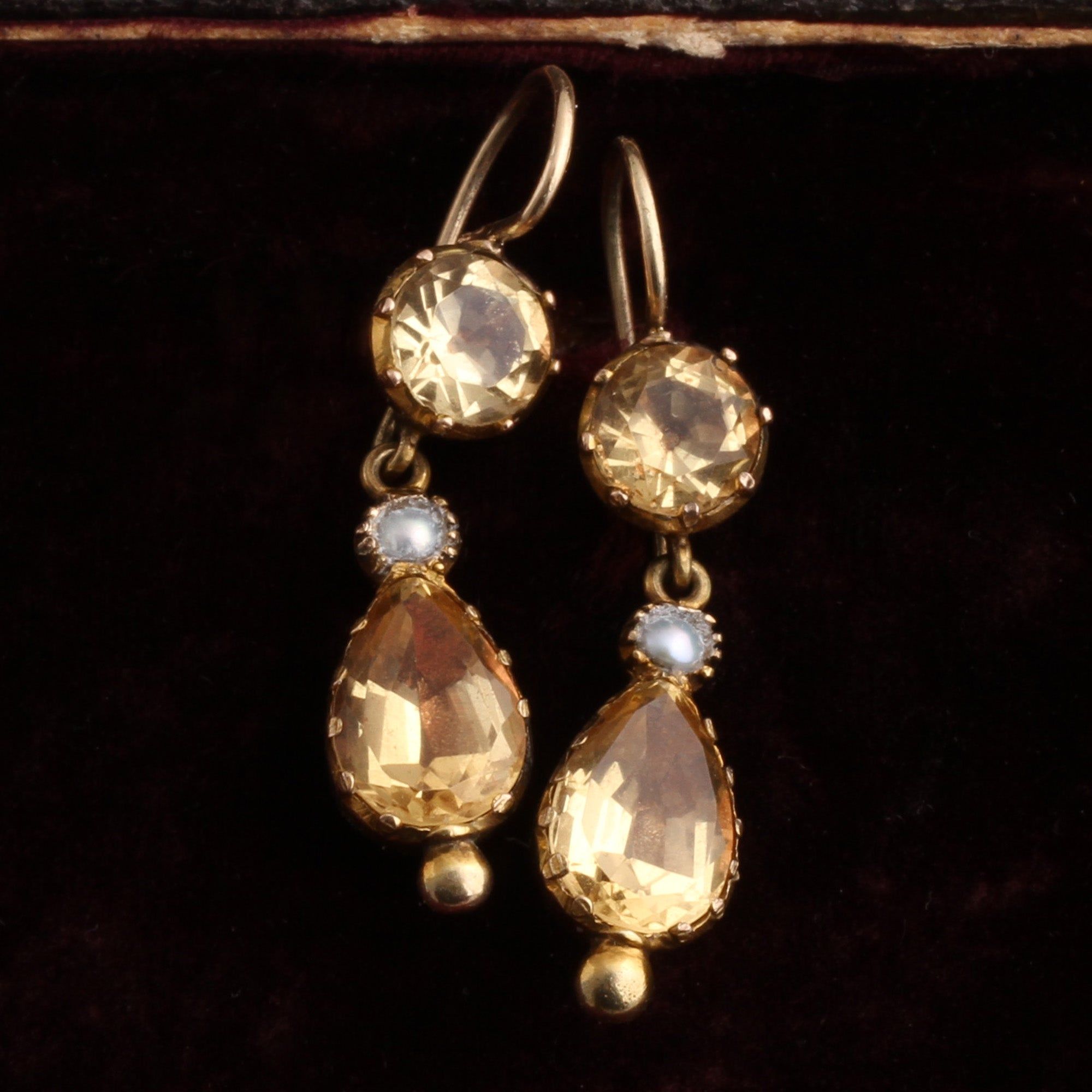 Georgian Citrine & Pearl Drop Earrings