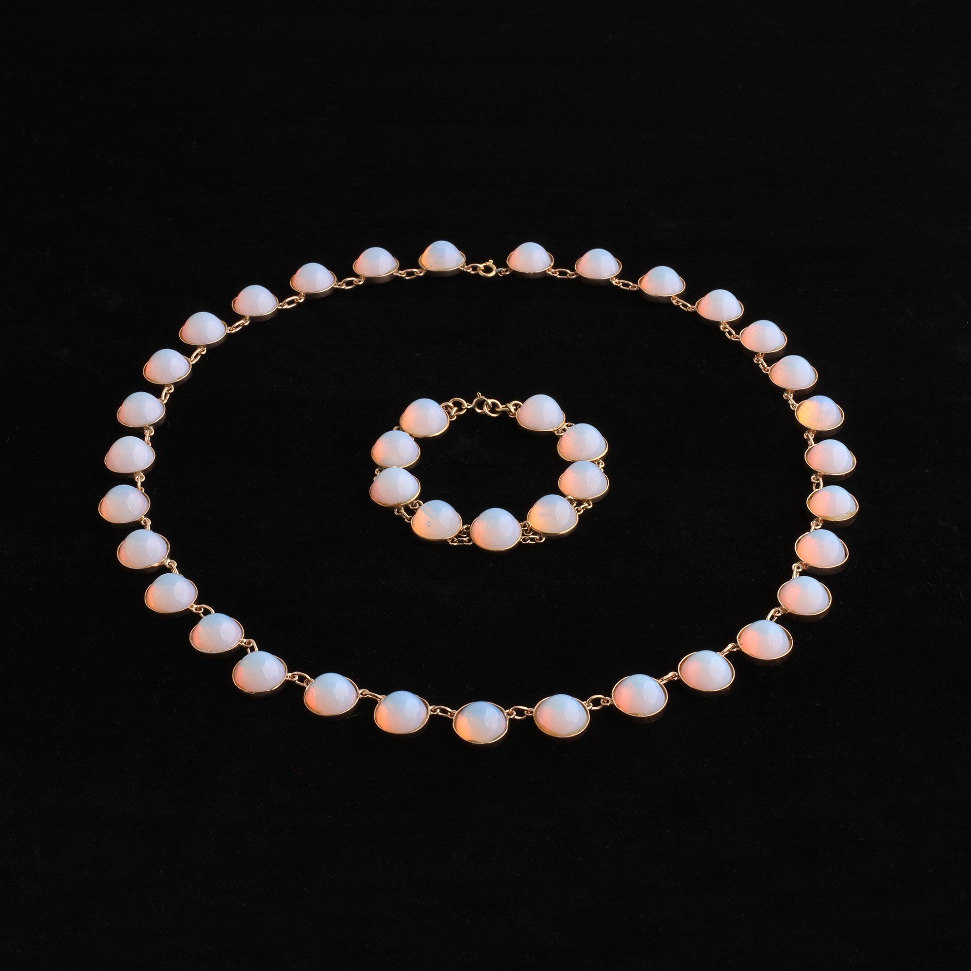 Detail of Victorian Opaline Glass Necklace & Bracelet Set