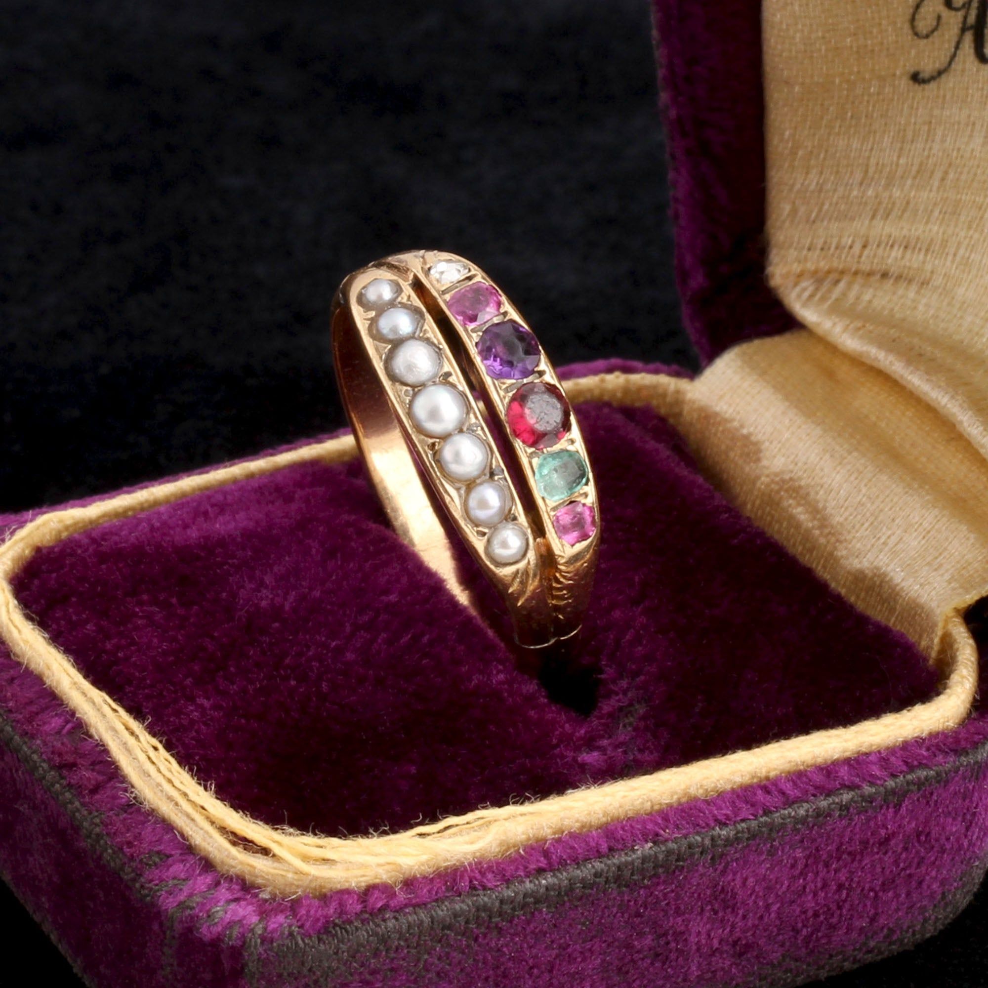 Victorian Seed Pearl & Gemstone Regard Acrostic Ring