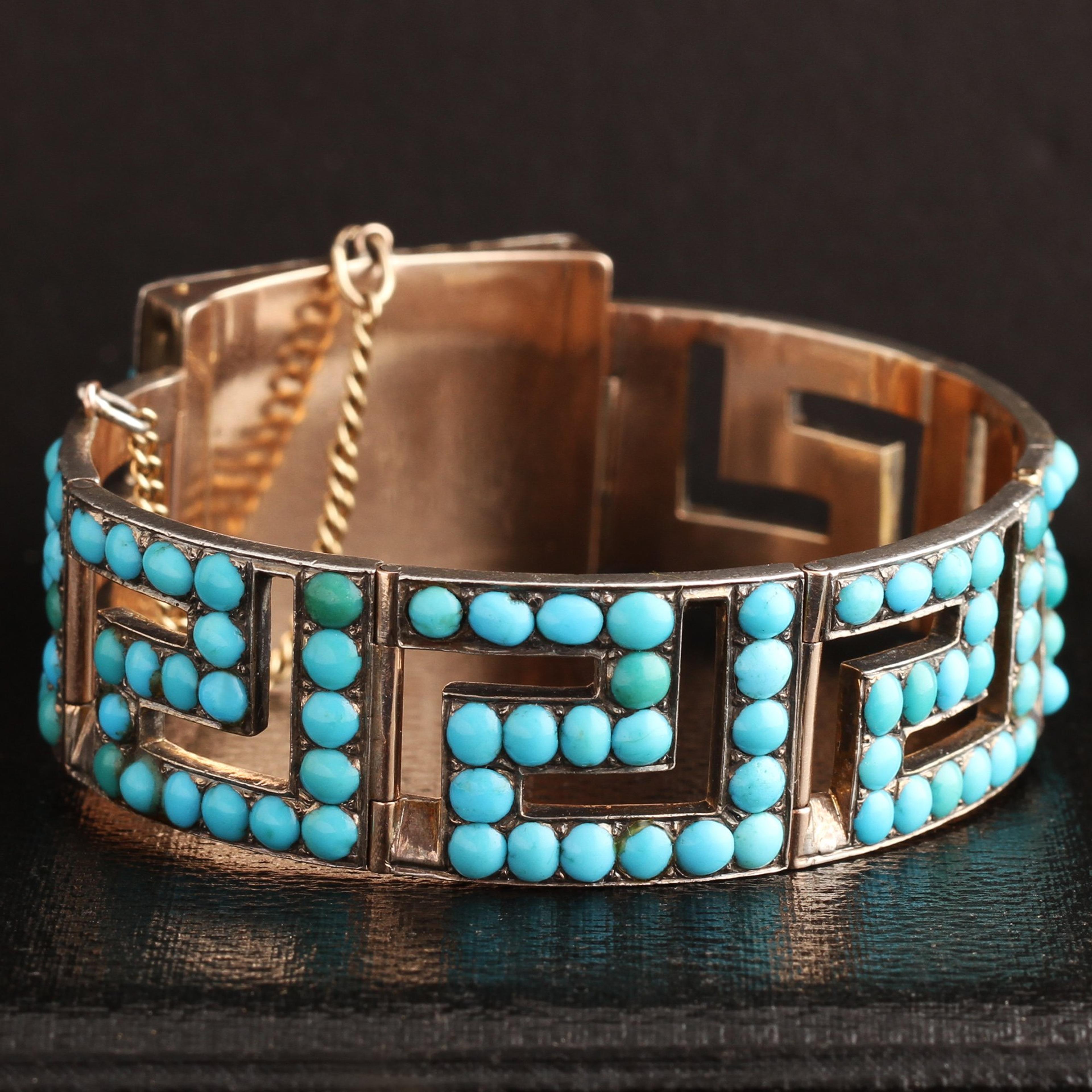 Underside detail of Victorian Rose Gold and Turquoise Greek Key Bracelet