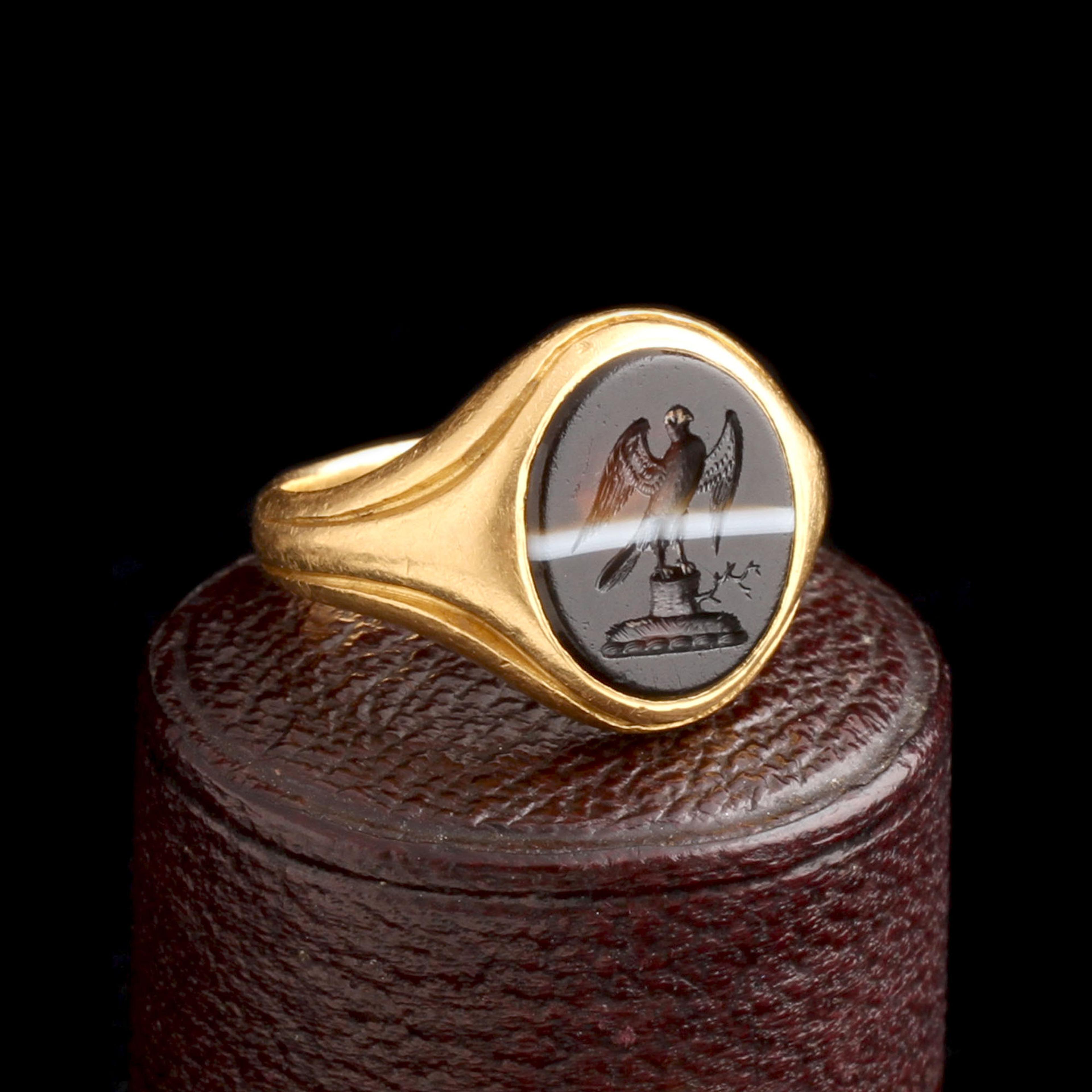 Victorian Banded Agate Falcon Intaglio Ring