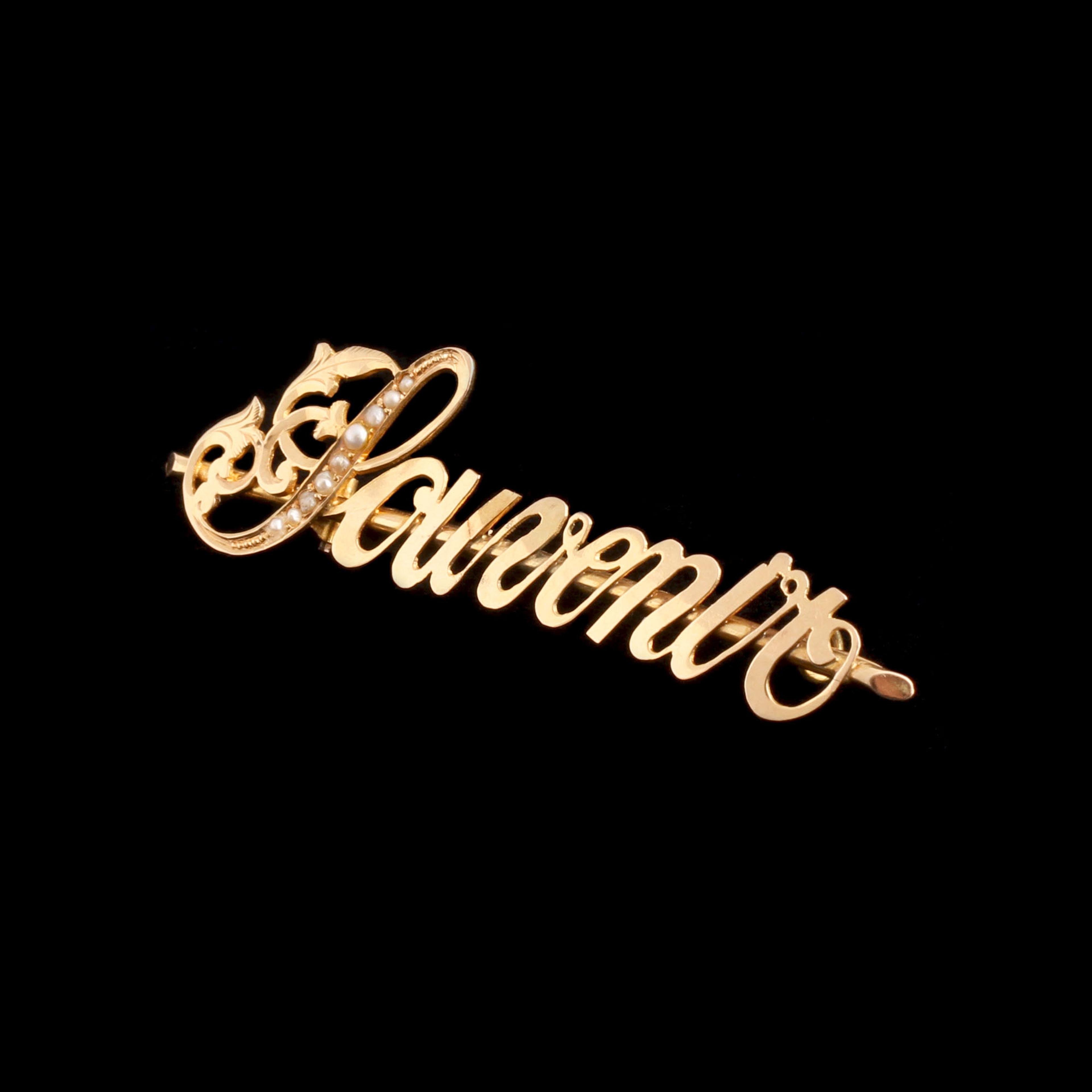 Late 19th Century Gold & Seed Pearl Souvenir Brooch